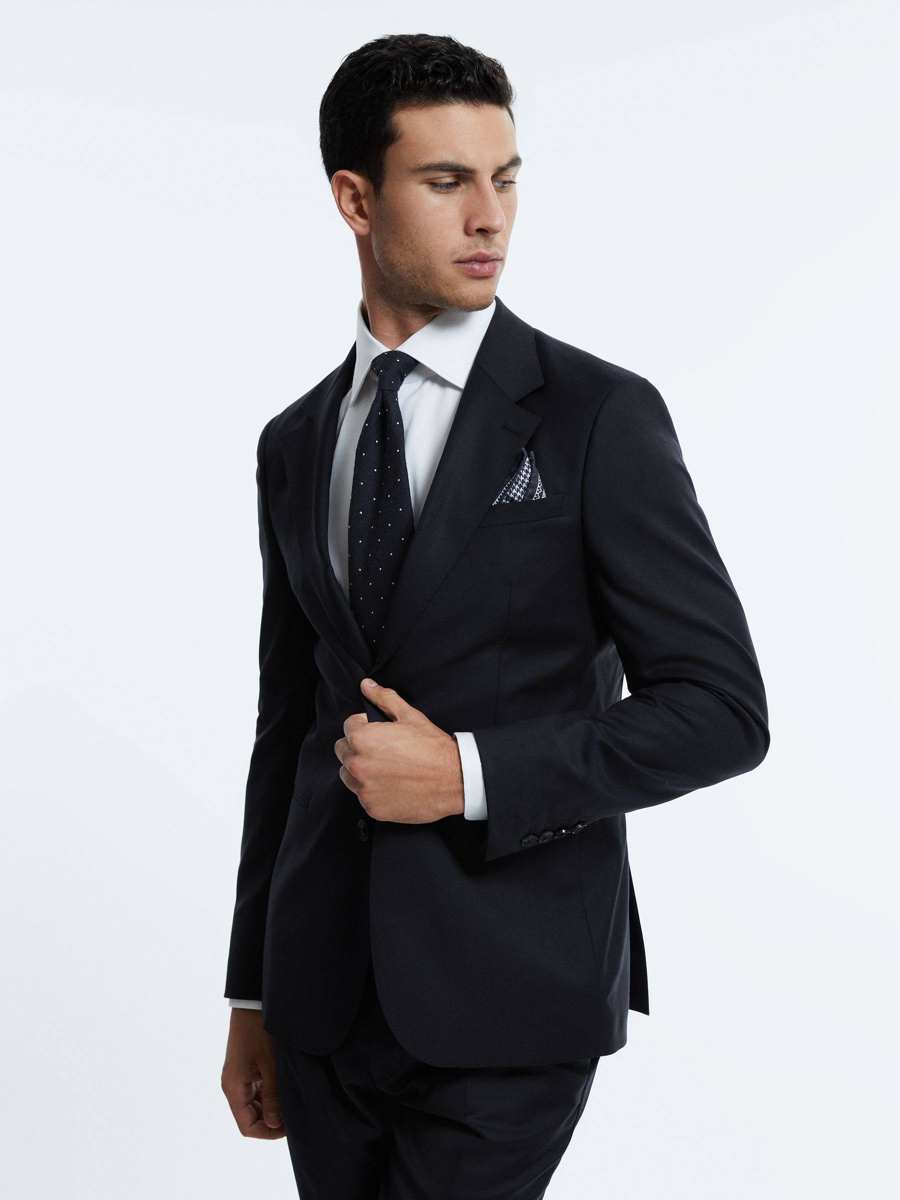 Atelier Wool Cashmere Slim Fit Single Breasted Blazer in Midnight Navy