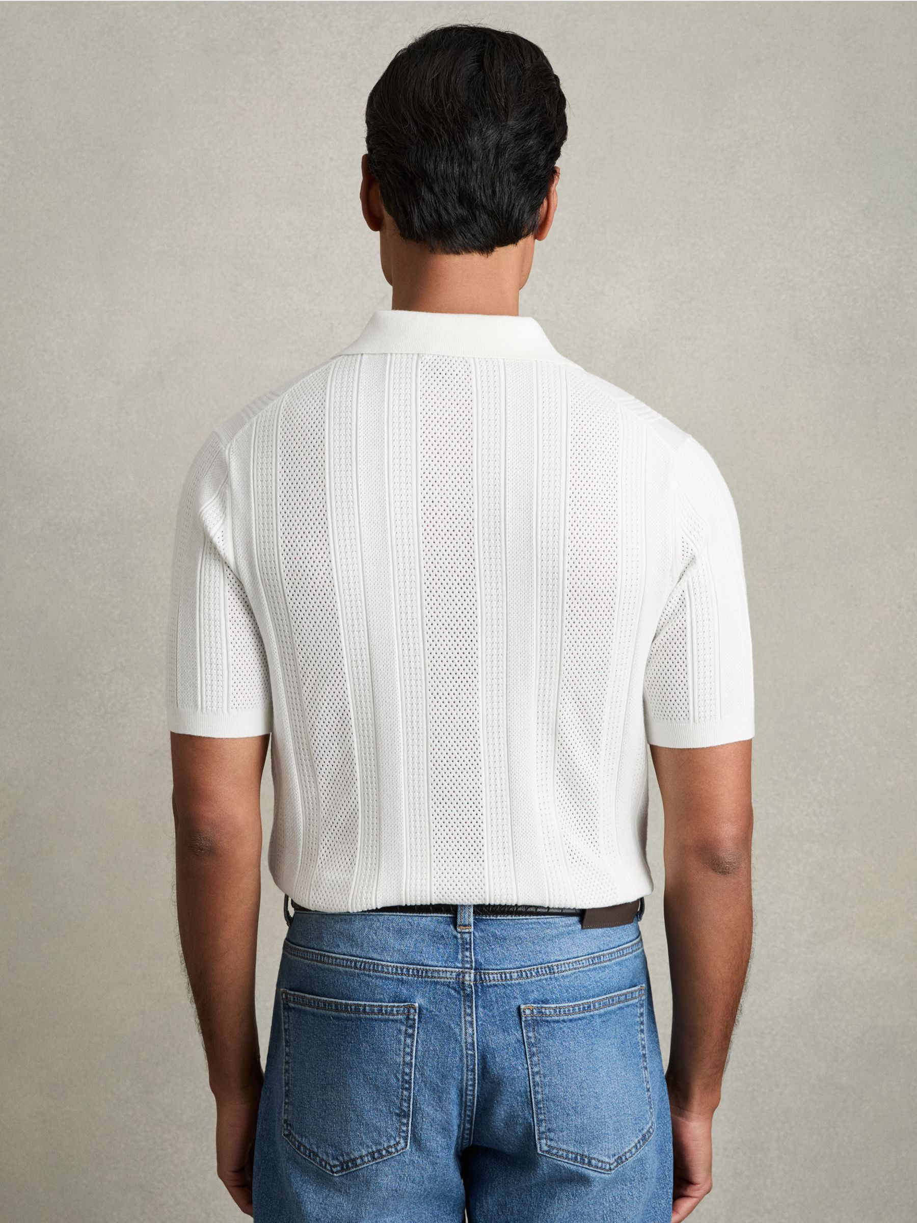 Textured-Stripe Knitted Polo Shirt in White