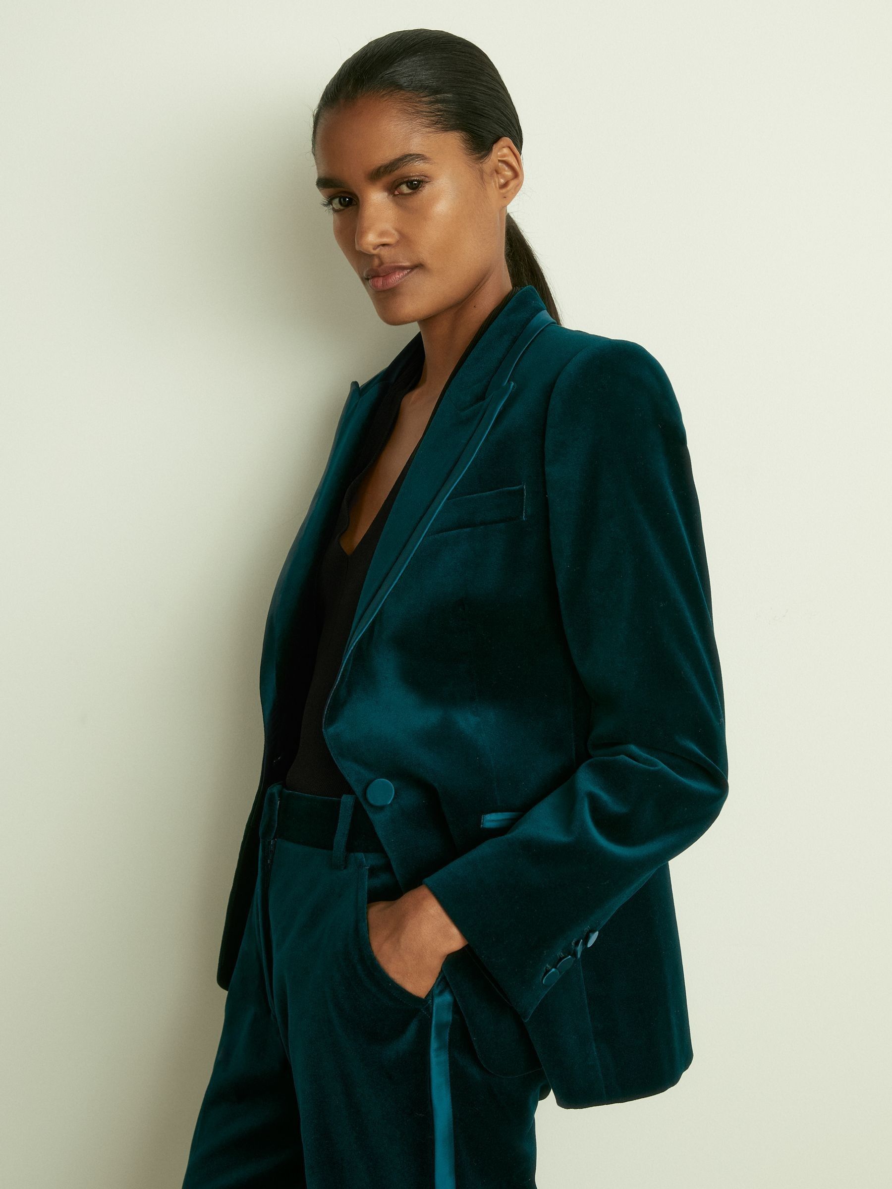 Velvet Flared Suit Trousers in Teal