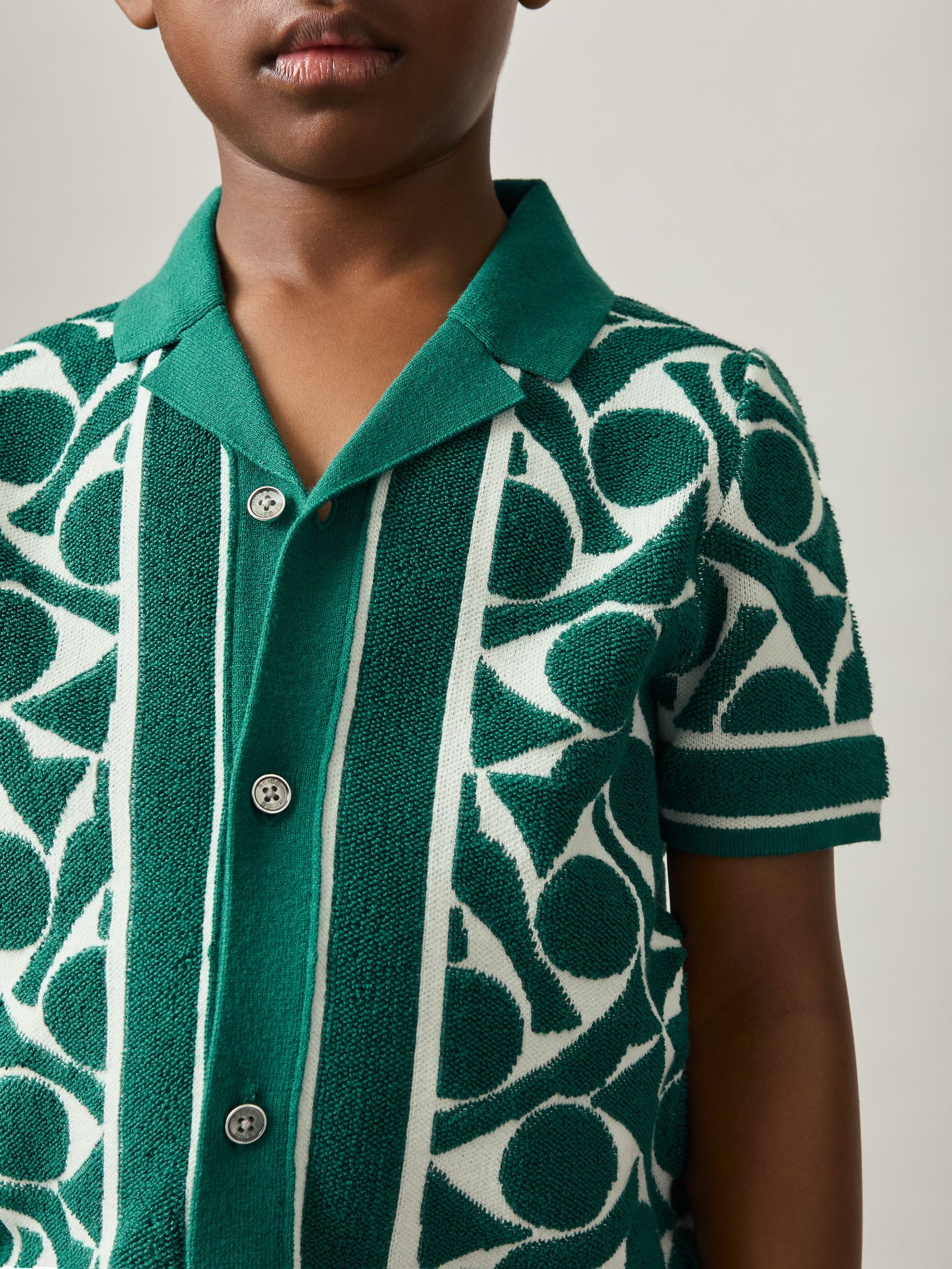 9-13 yrs Abstract-Pattern Towelling Shirt in Green/White