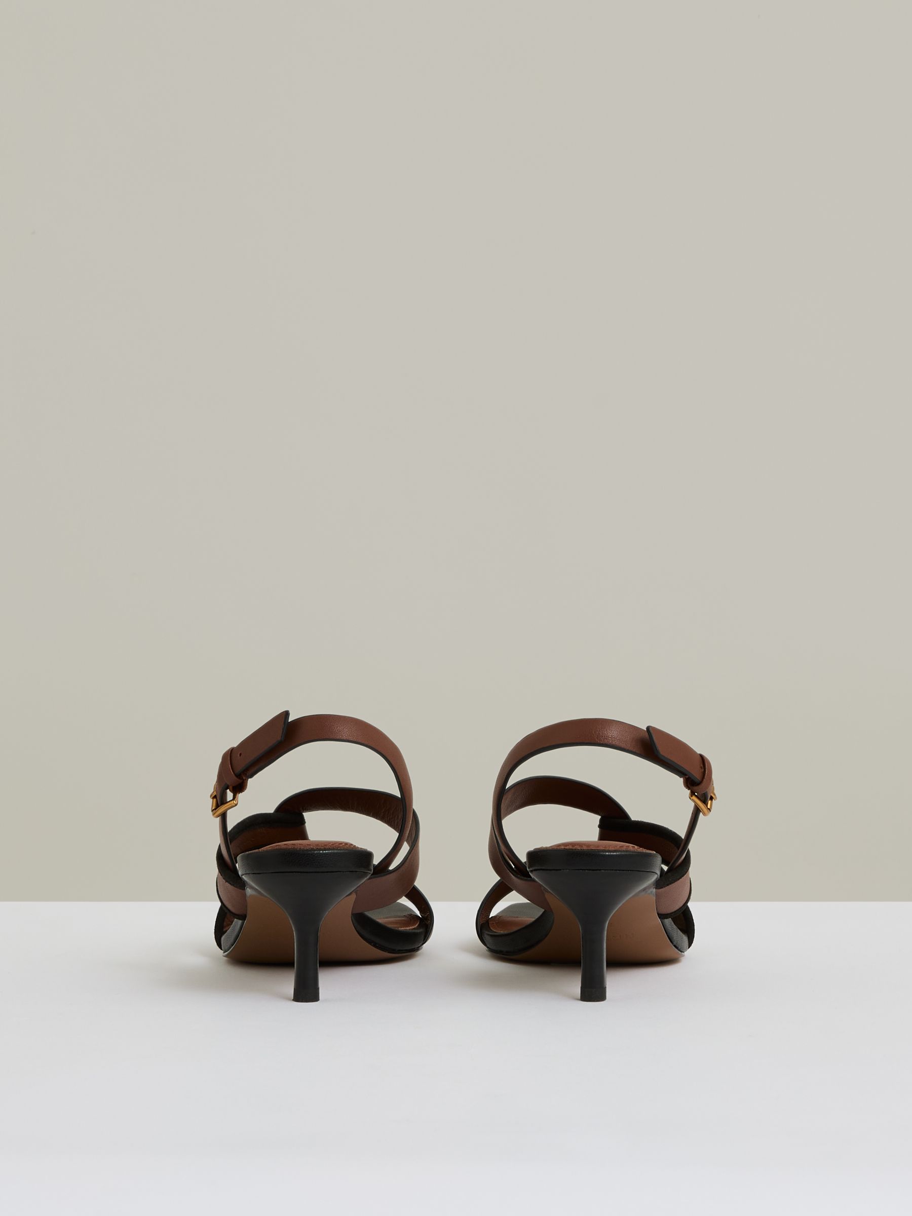Leather Link-Strap Low-Heel Sandals in Tan