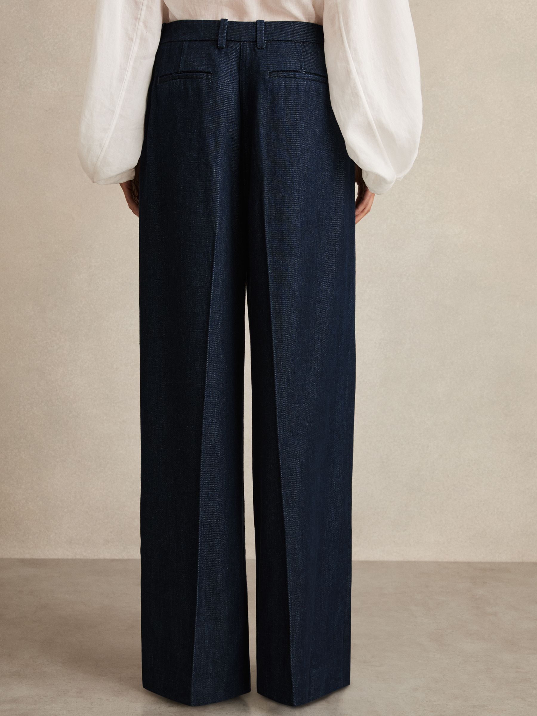 Petite Denim-Look Wide-Leg Trousers in Dark Blue