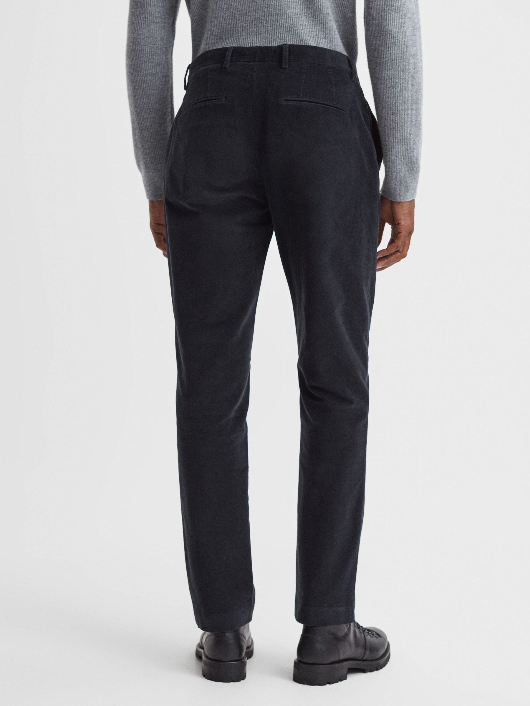 Slim Fit Brushed Cotton Trousers in Navy