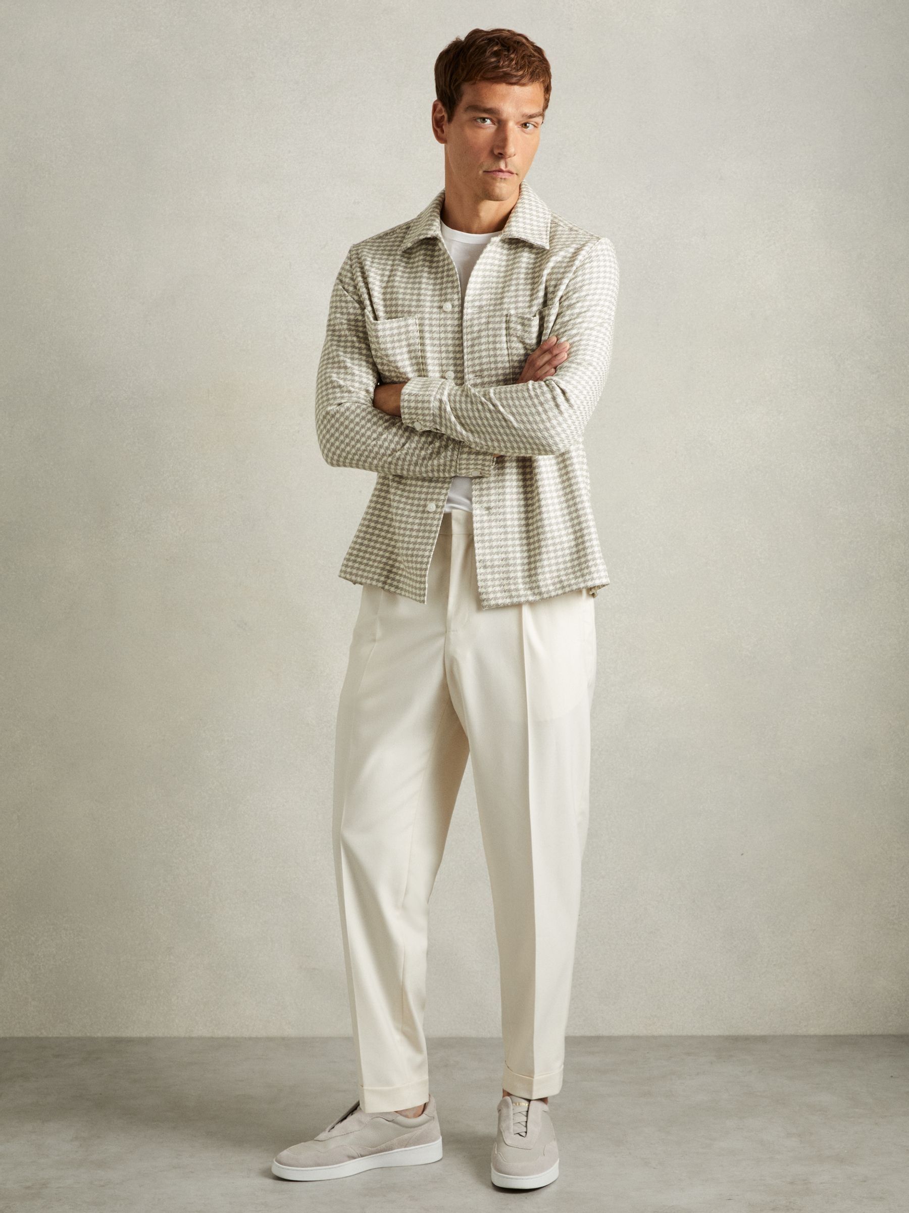 Dogtooth Twill Overshirt in Grey/White