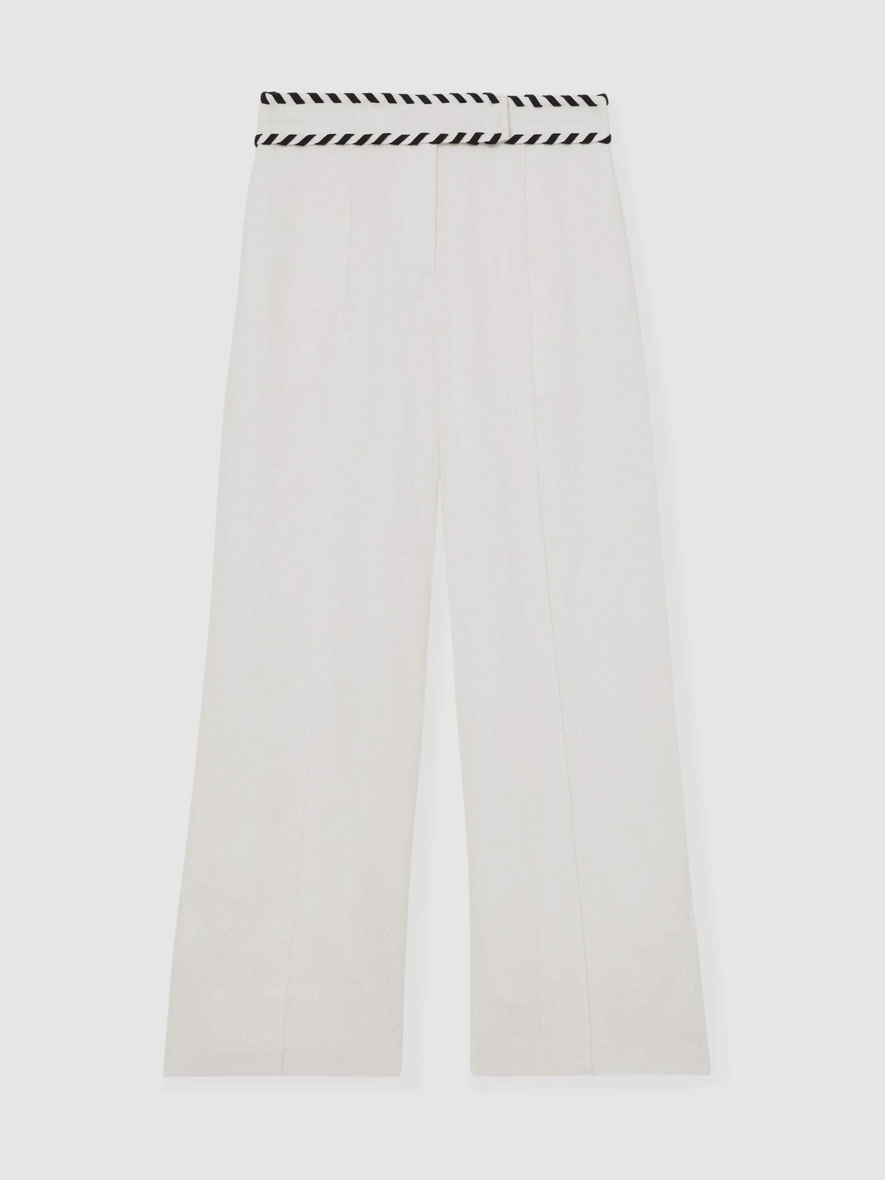 Petite Linen Wide-Leg Whipstitch Trousers in White