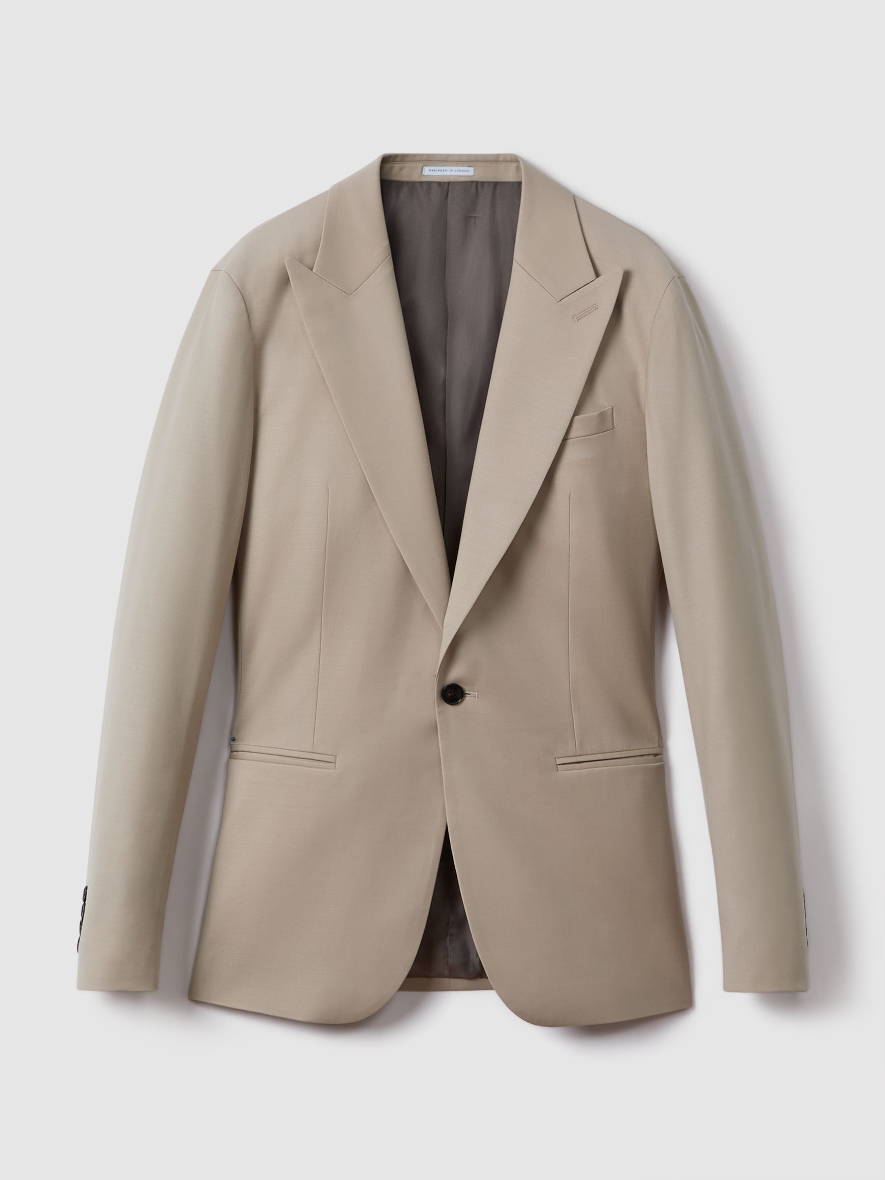 Slim Fit Wool Blend Single Breasted Blazer in Stone