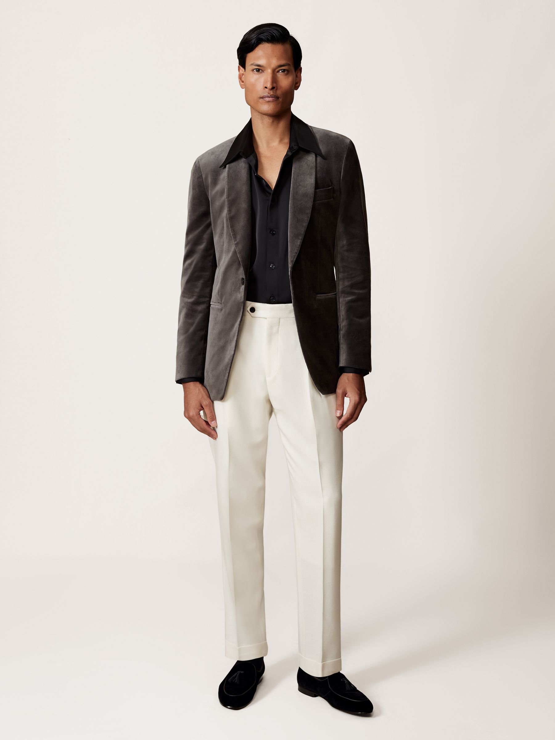 Single-Breasted Velvet Blazer Regular-Fit in Grey