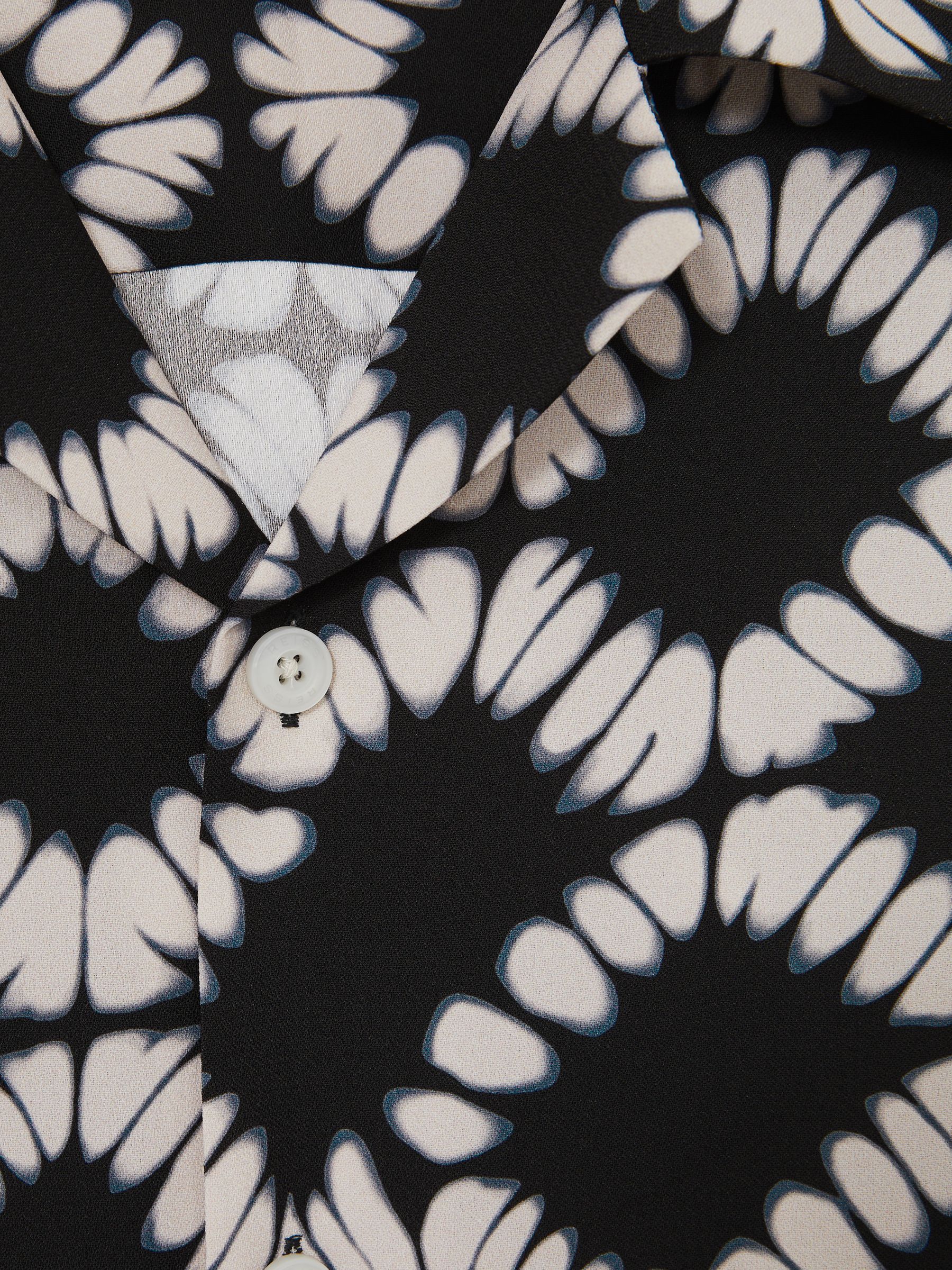 Abstract Floral Print Cuban Shirt in Black Multi