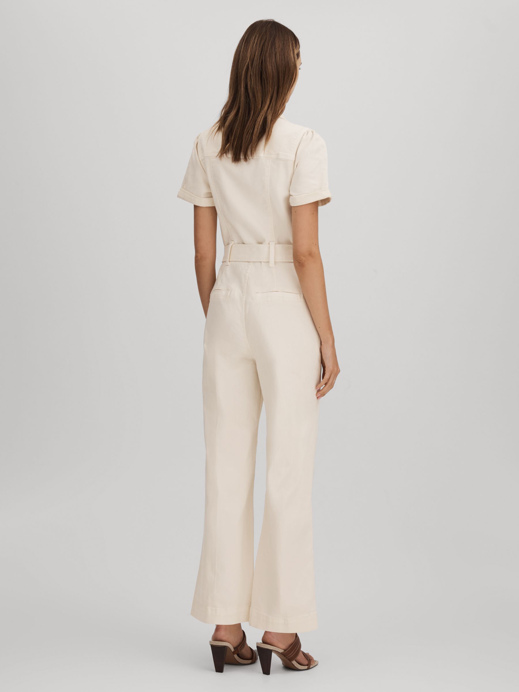 Paige Denim Puff Sleeve Jumpsuit in Sand