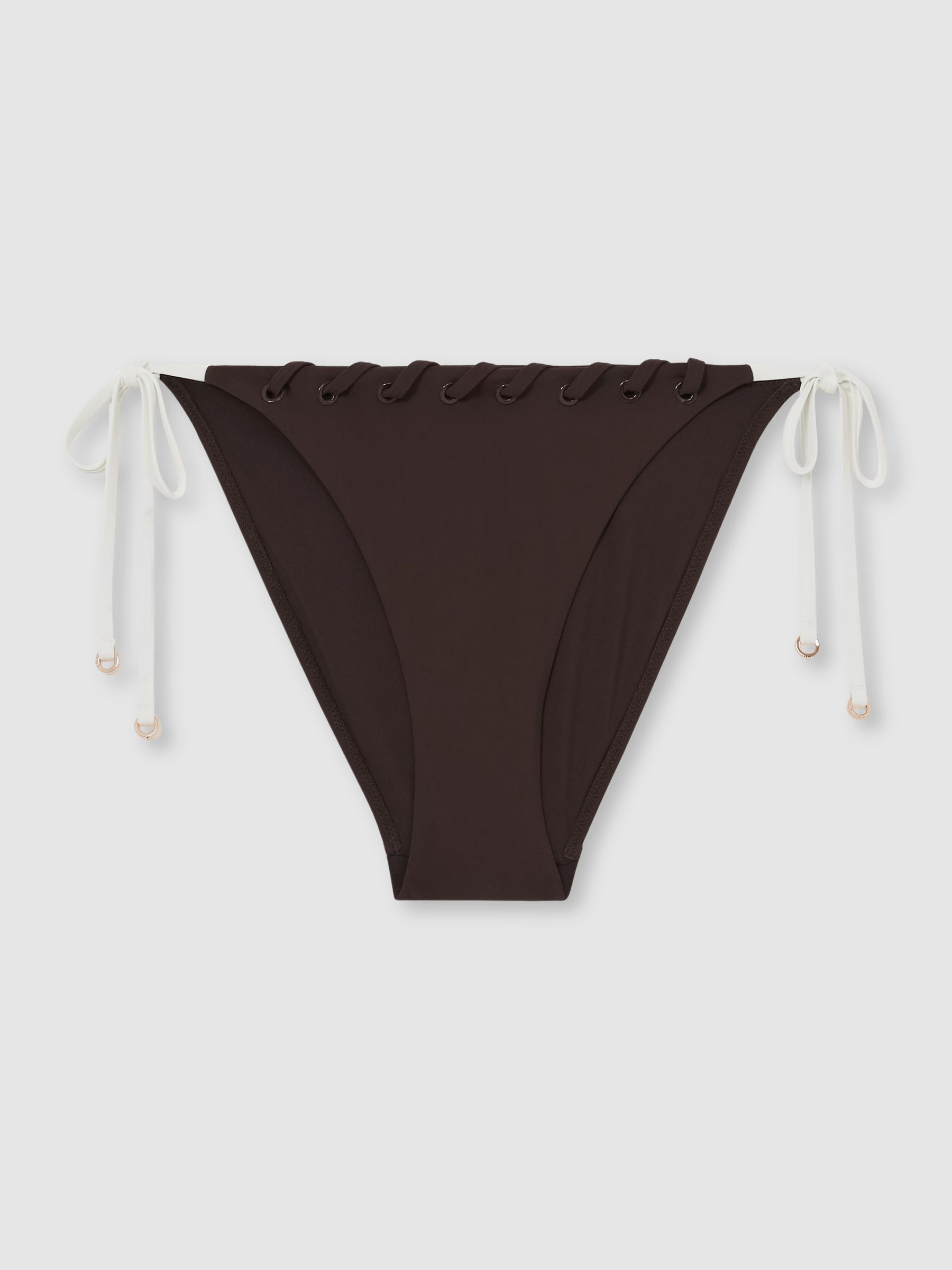 Whipstitch Side-Tie Bikini Bottoms in Chocolate