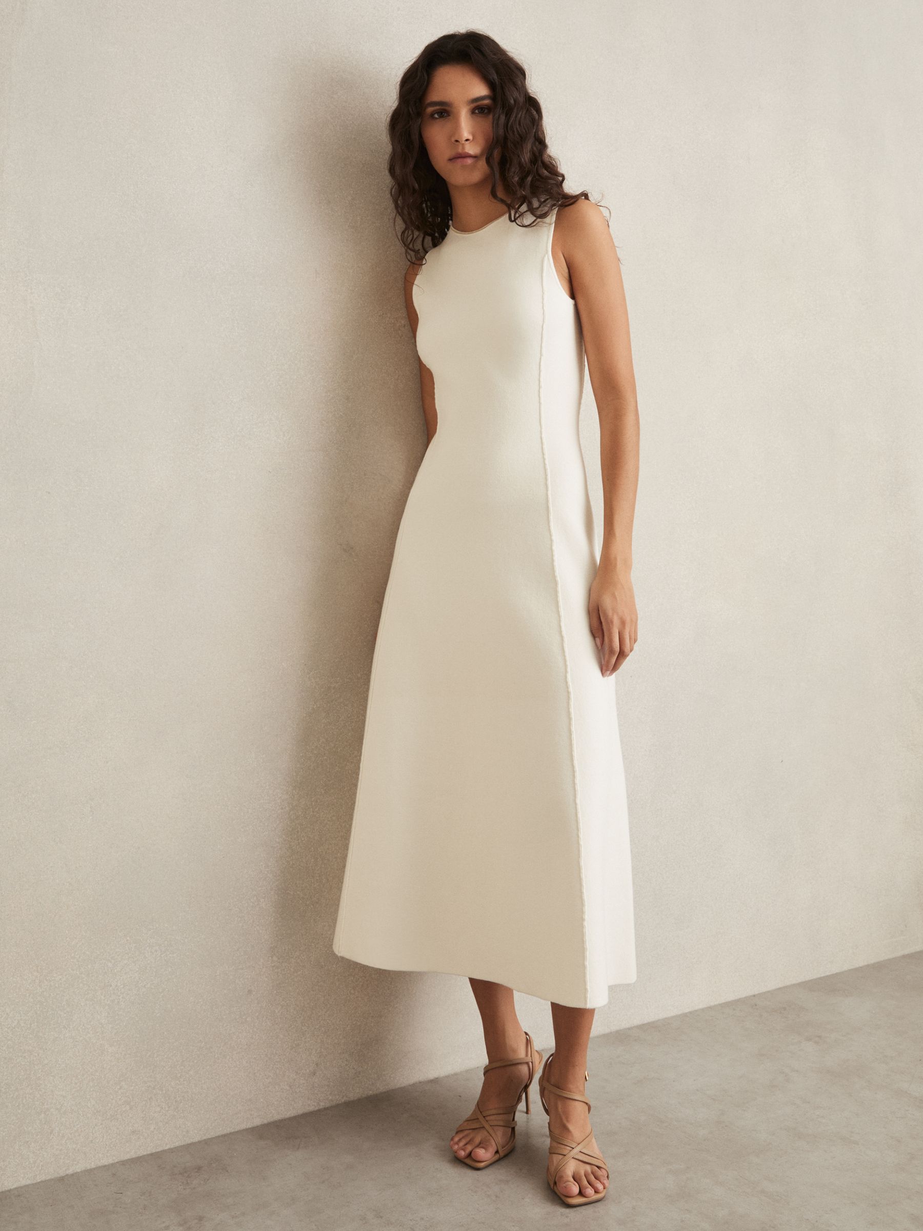 Seam Detail Knitted Midi Dress in Ivory