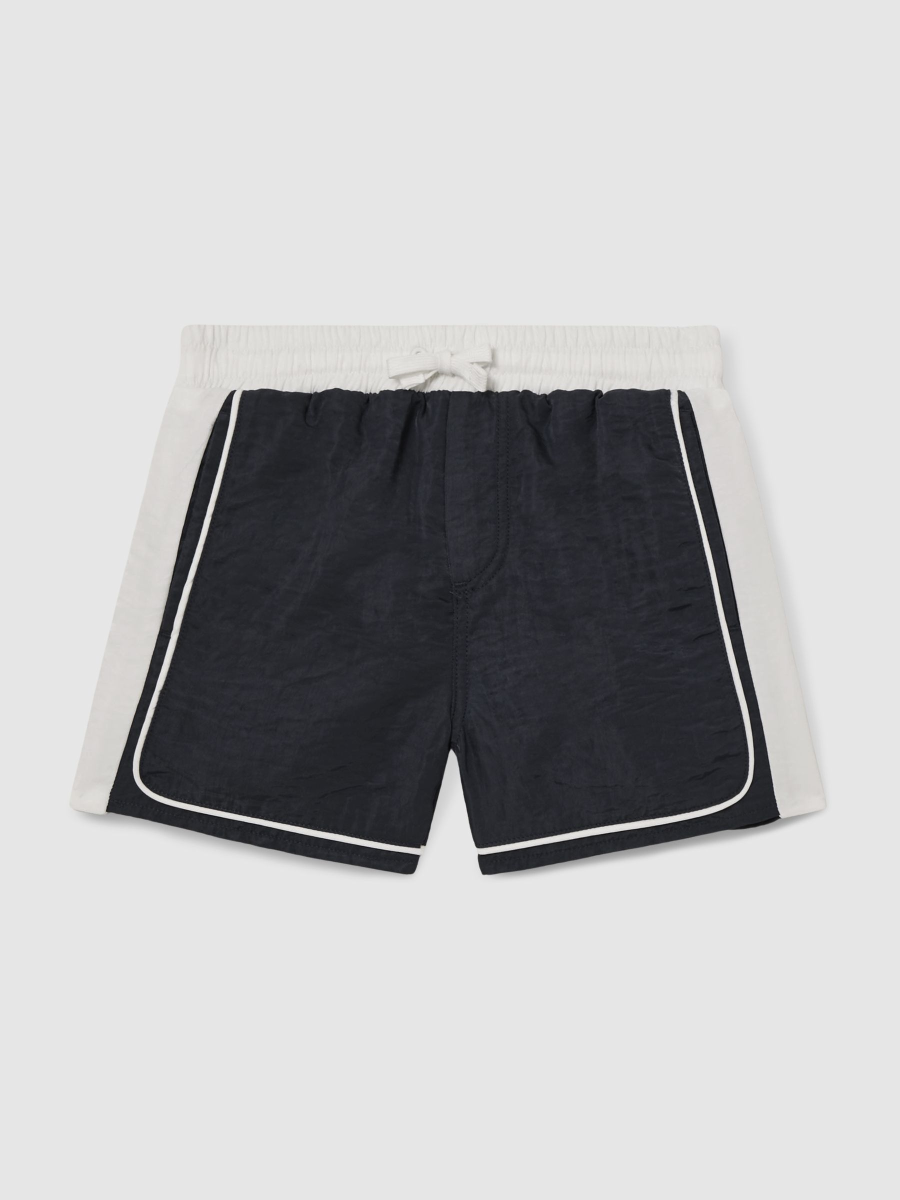 Colourblock Piped Swim Shorts in Navy/White