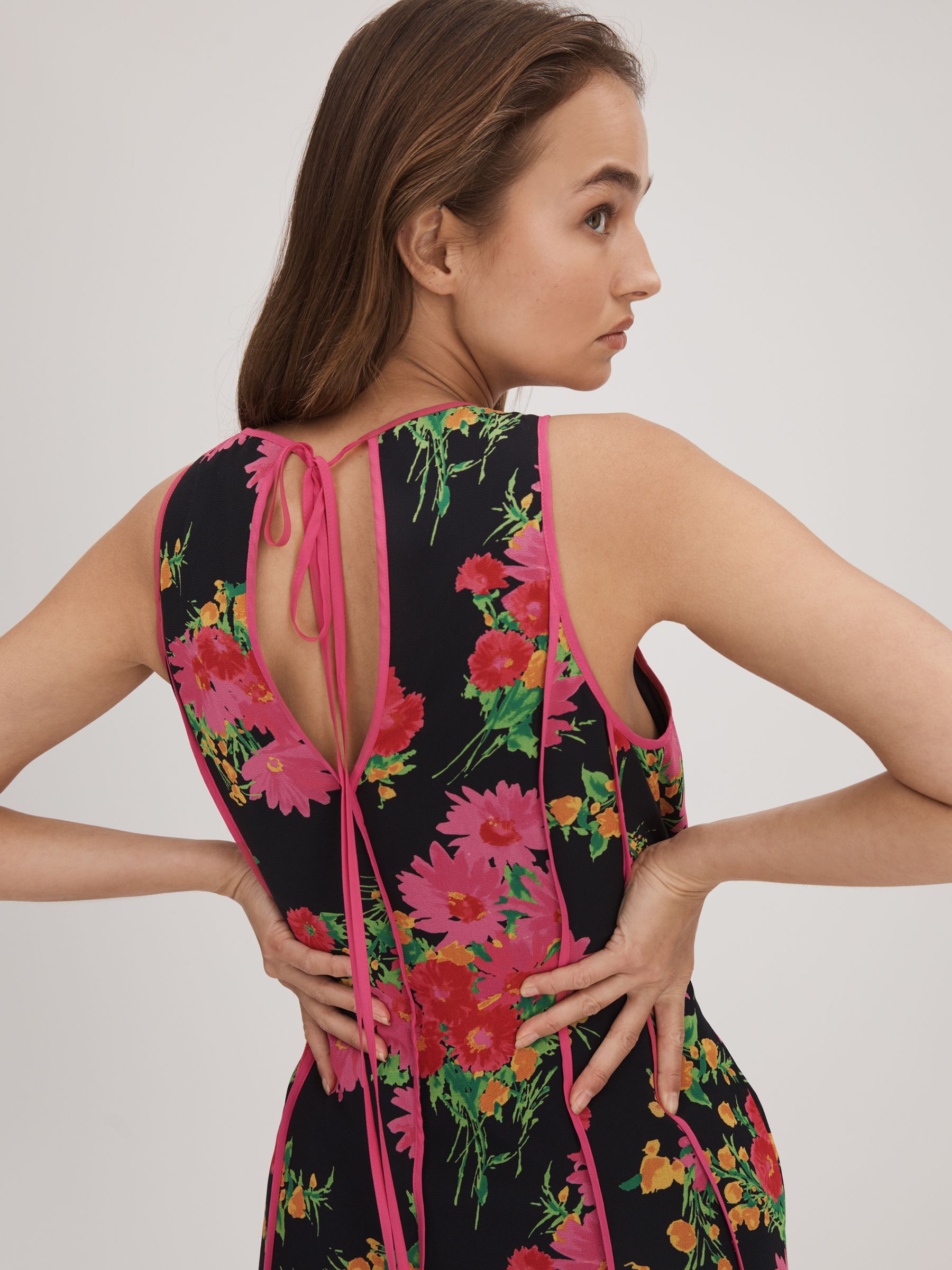 Florere Printed Panel Midi Dress in Pink/Black