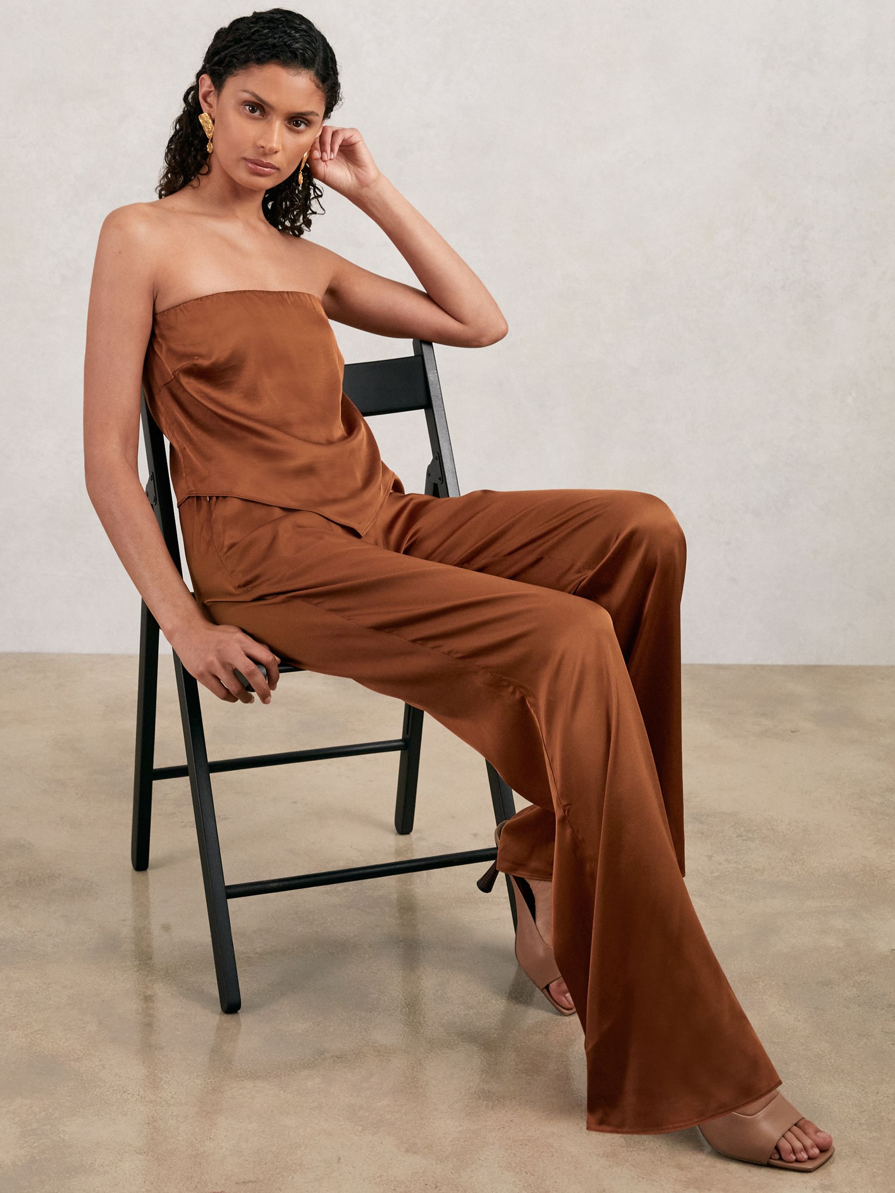 Good American Satin Wide-Leg Trousers in Copper