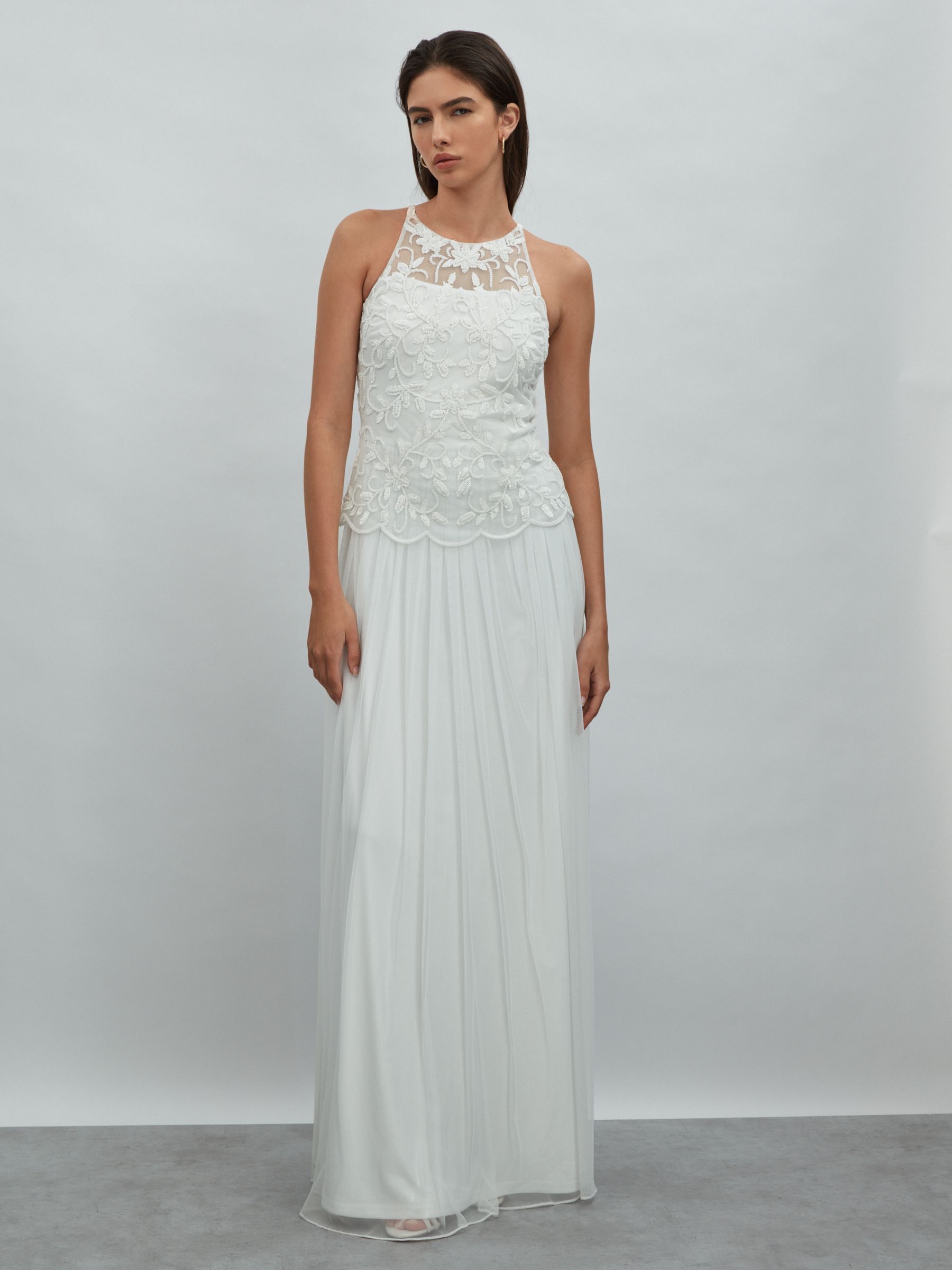 Raishma Embellished High Neck Maxi Dress in Ivory