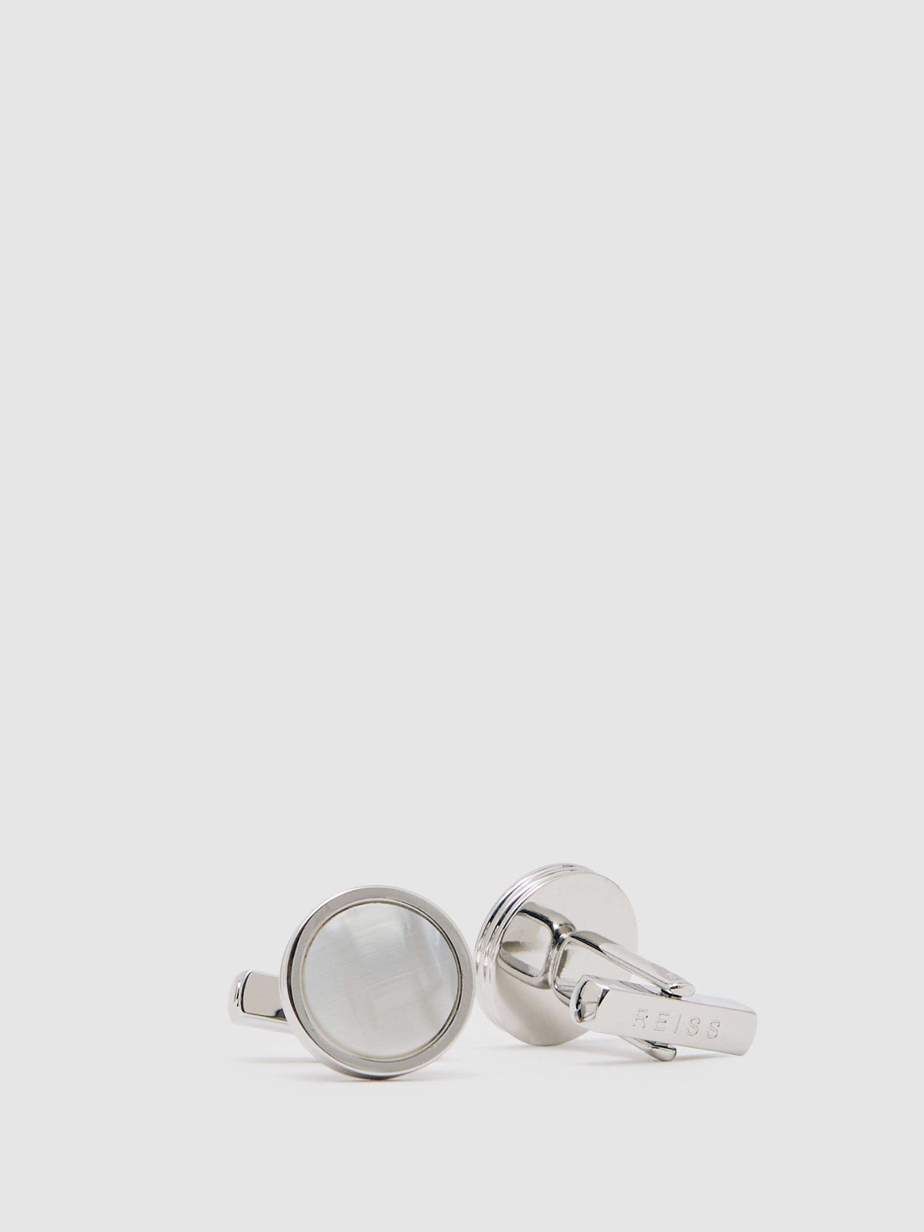 Inlaid Round Cufflinks in Silver/Mop