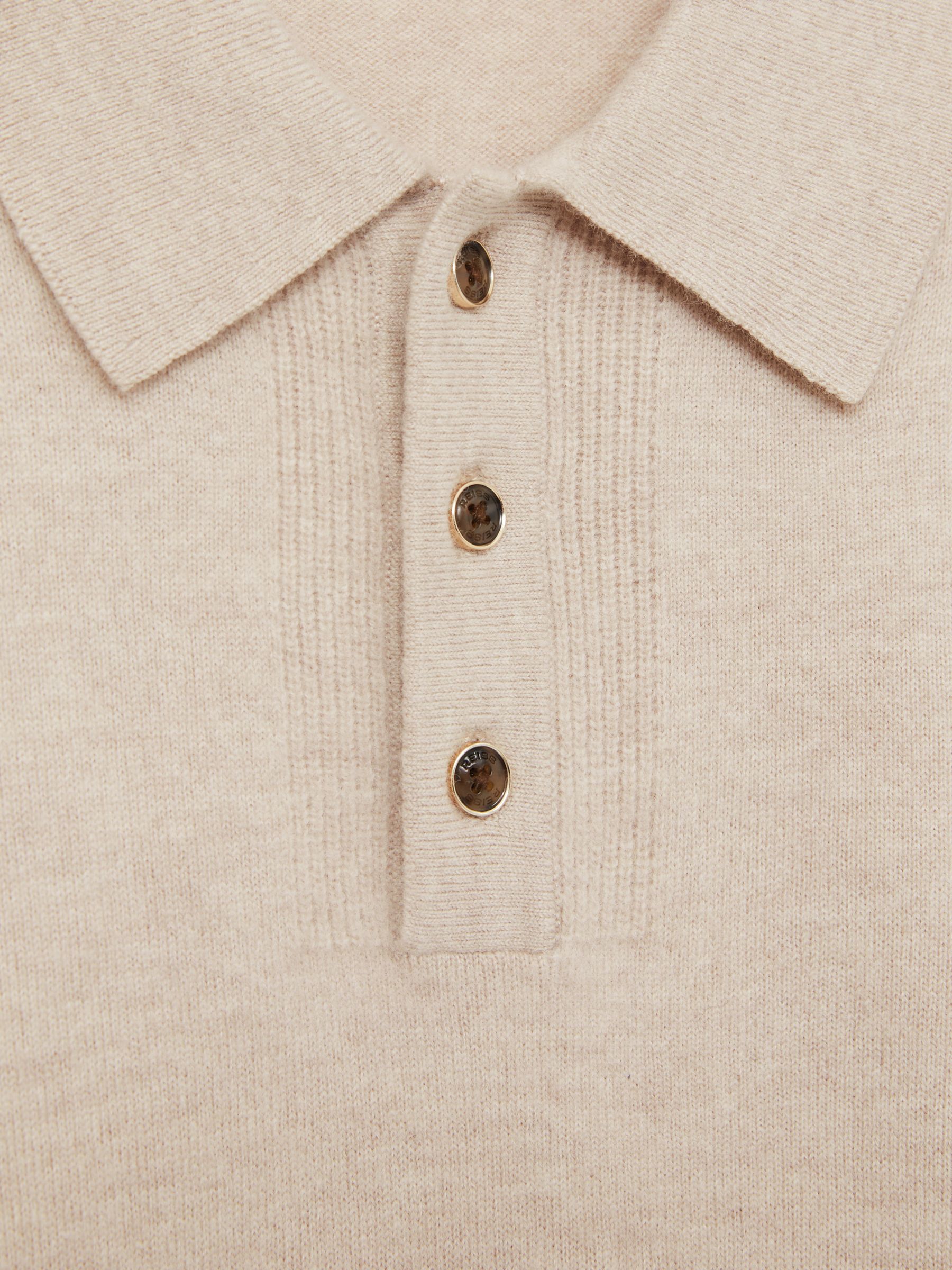Wool Textured Long Sleeve Polo Shirt in Oatmeal