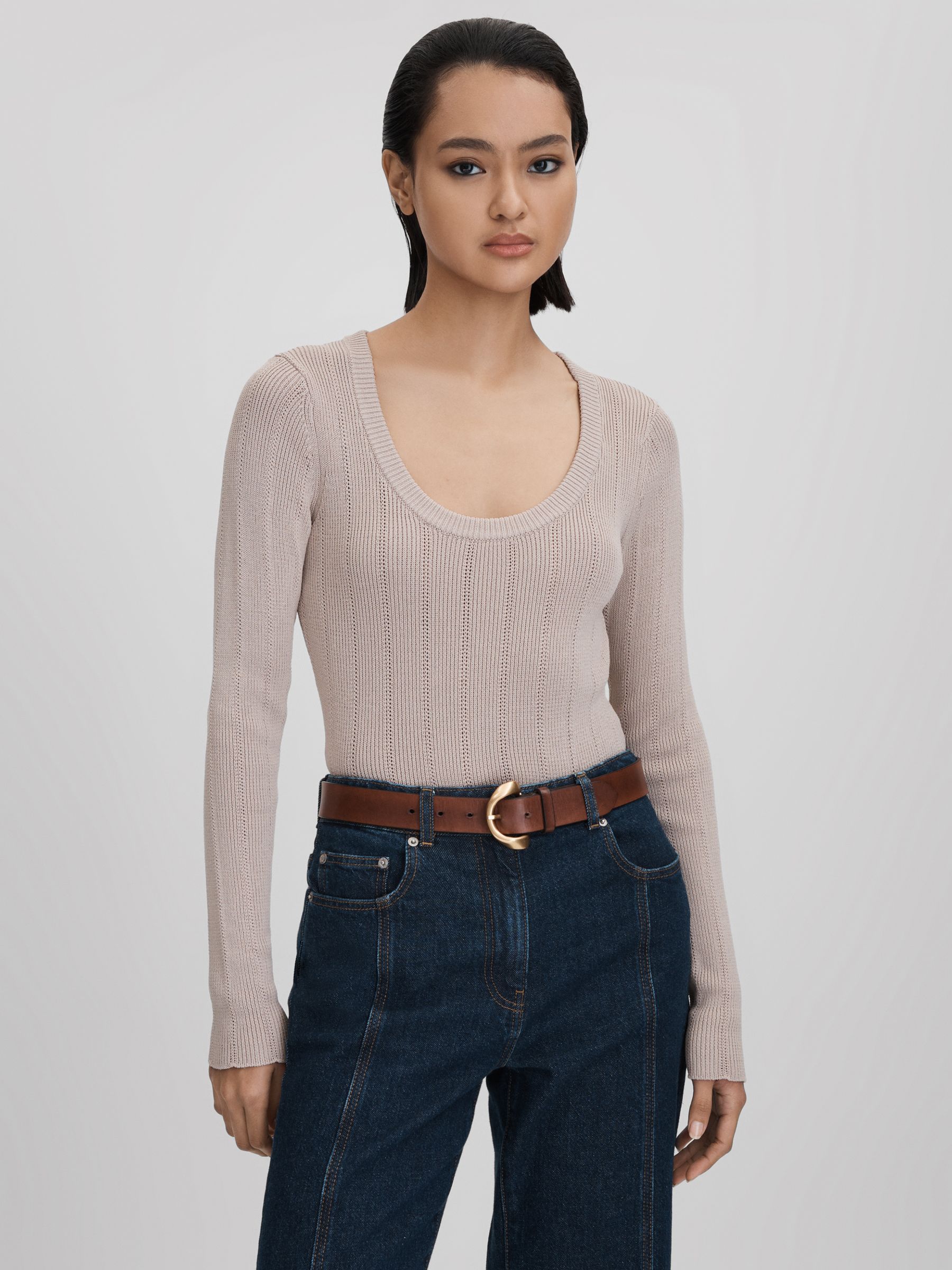 Knitted Scoop Neck Top in Neutral