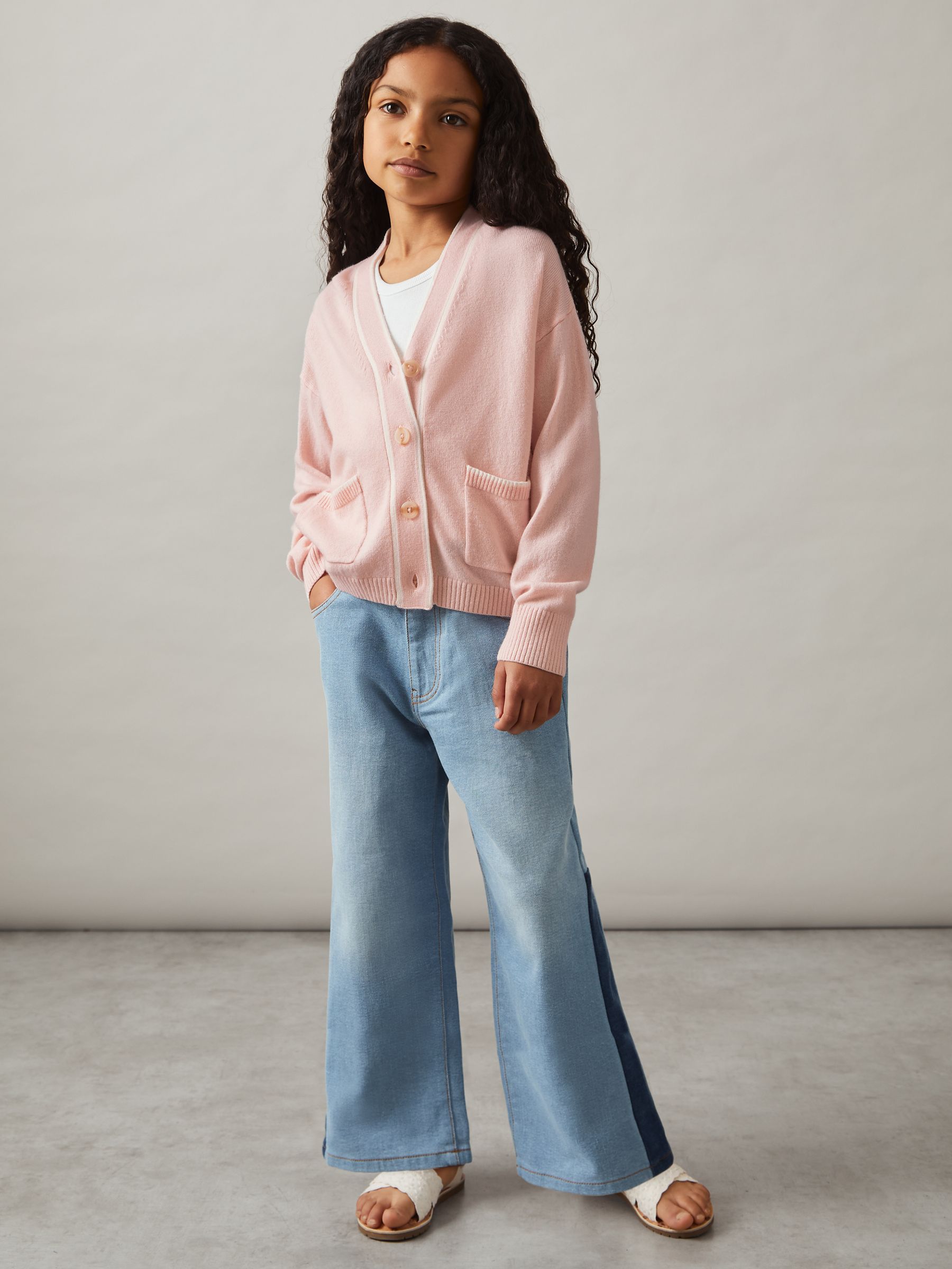 9-13 yrs Wool-Blend Tipped Cardigan in Pink