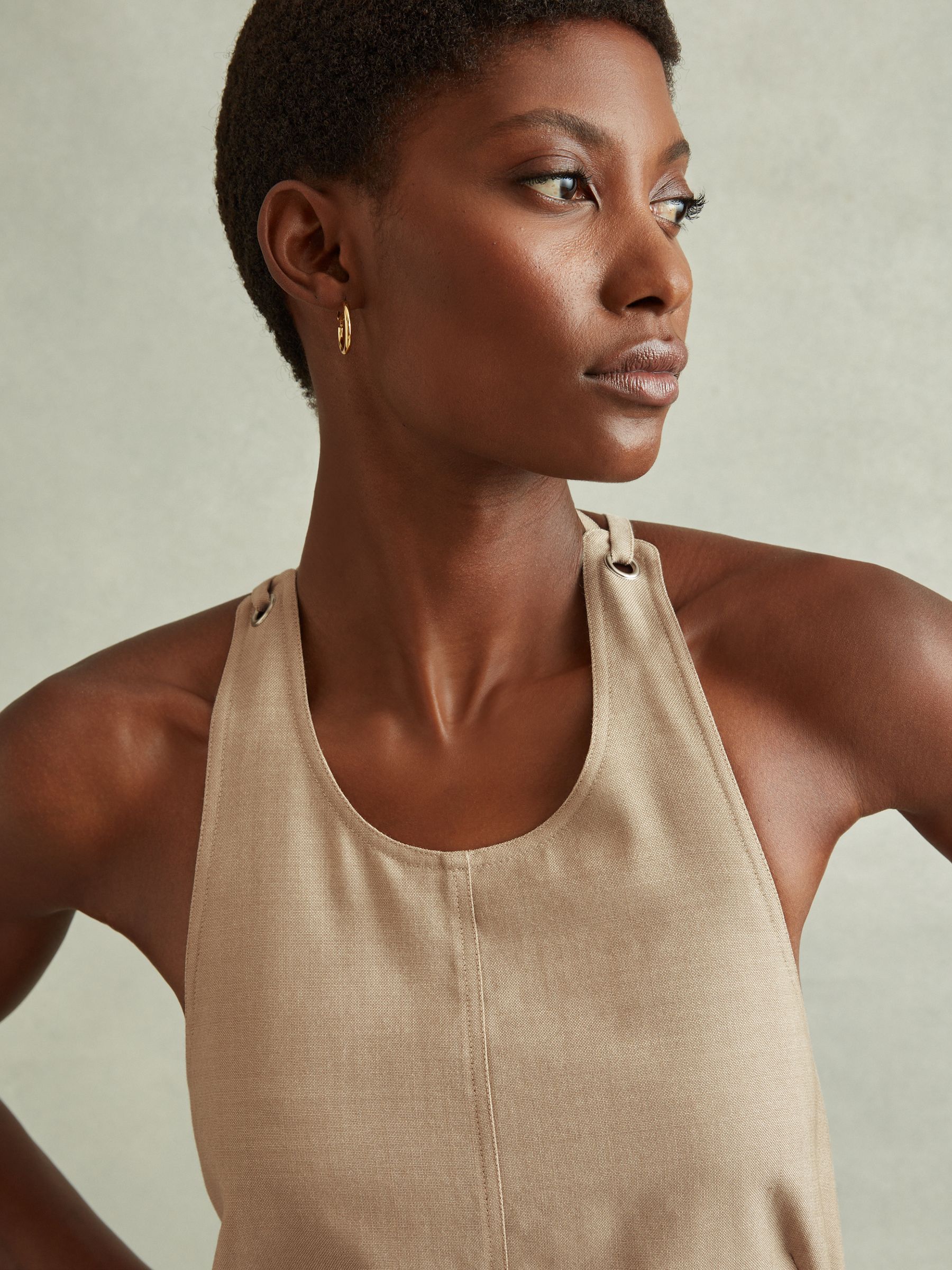 Wool Strappy Tie Back Mini Dress in Neutral