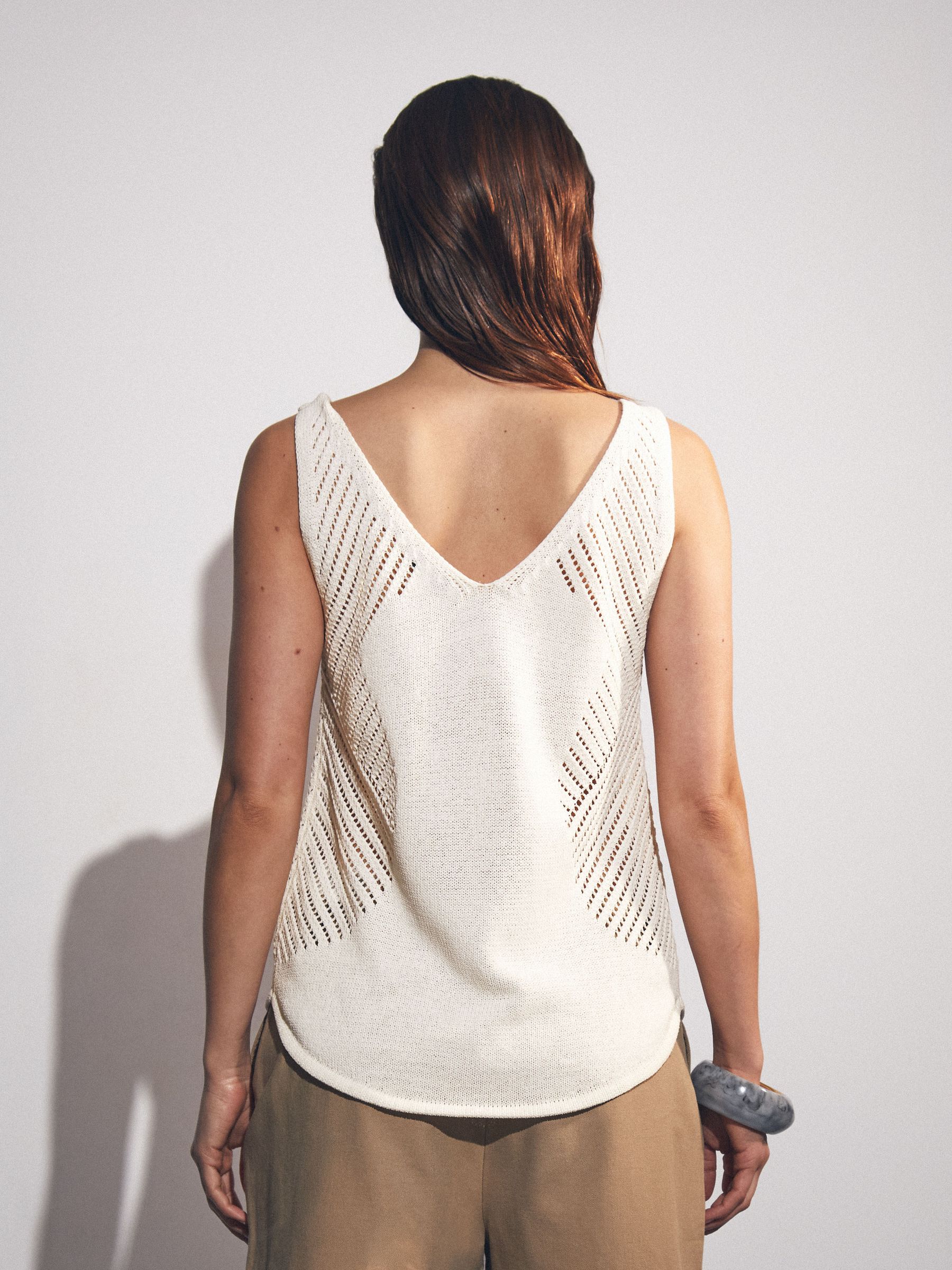 Cotton Blend Open Knit Vest in Ivory Cream