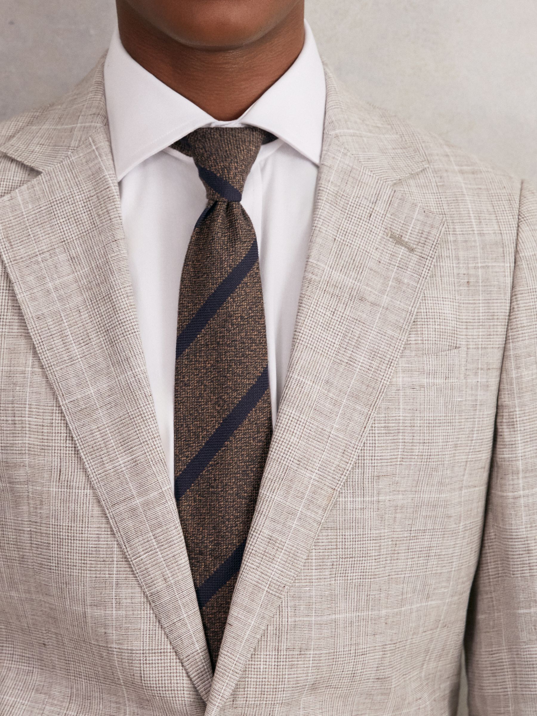Wool-Silk Striped Tie in Chocolate Brown