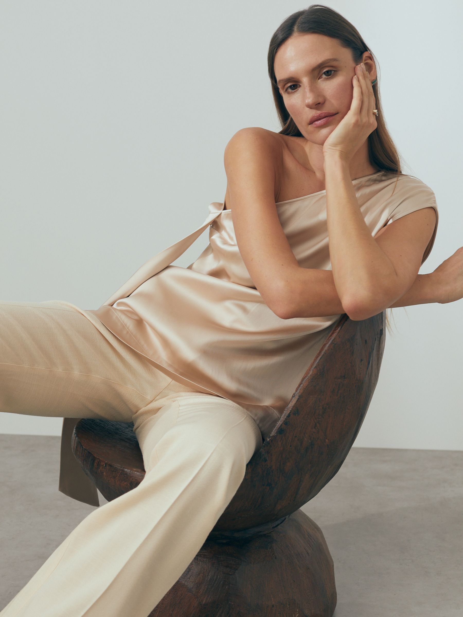 Atelier One-Shoulder Drape Back Top in Blush