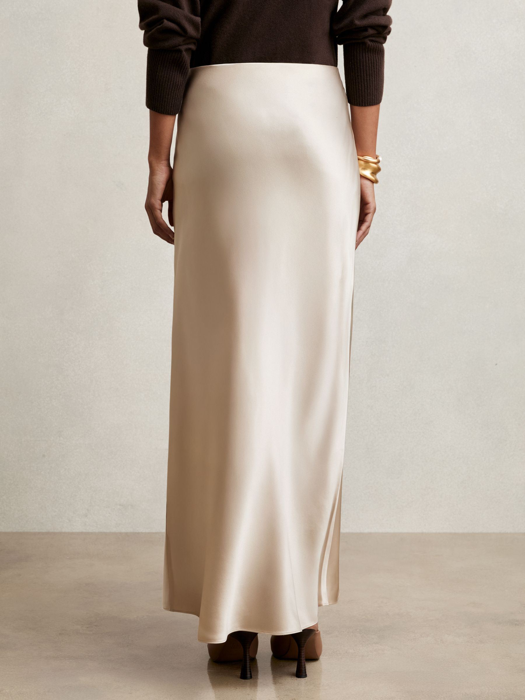 Silk Slip Maxi Skirt in Champagne Neutral