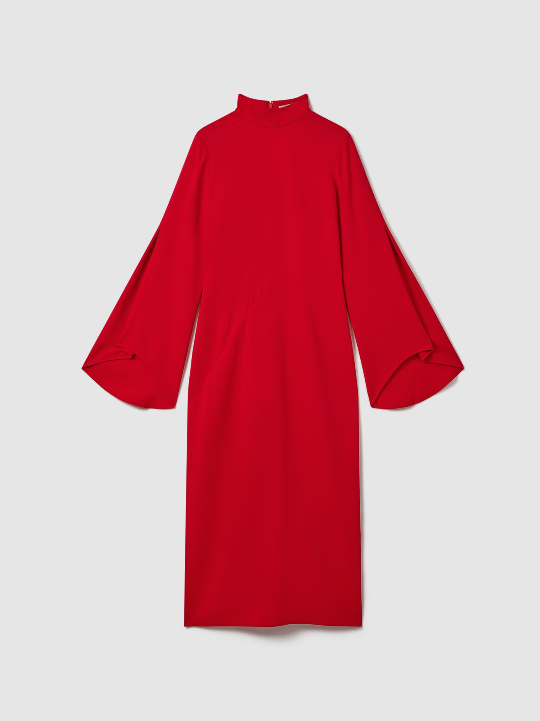Flute Sleeve Bodycon Midi Dress in Red