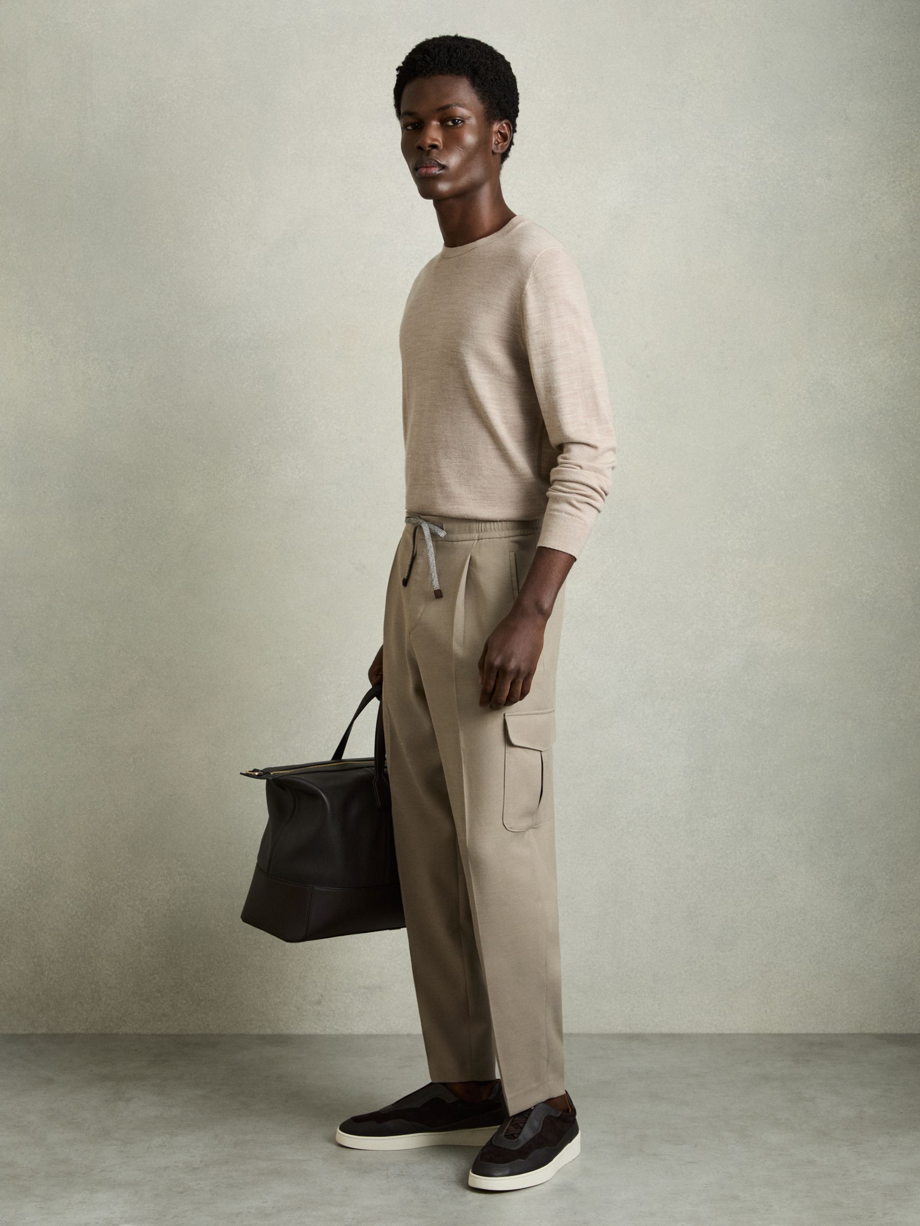 Relaxed Drawstring Cargo Trousers in Sage Green