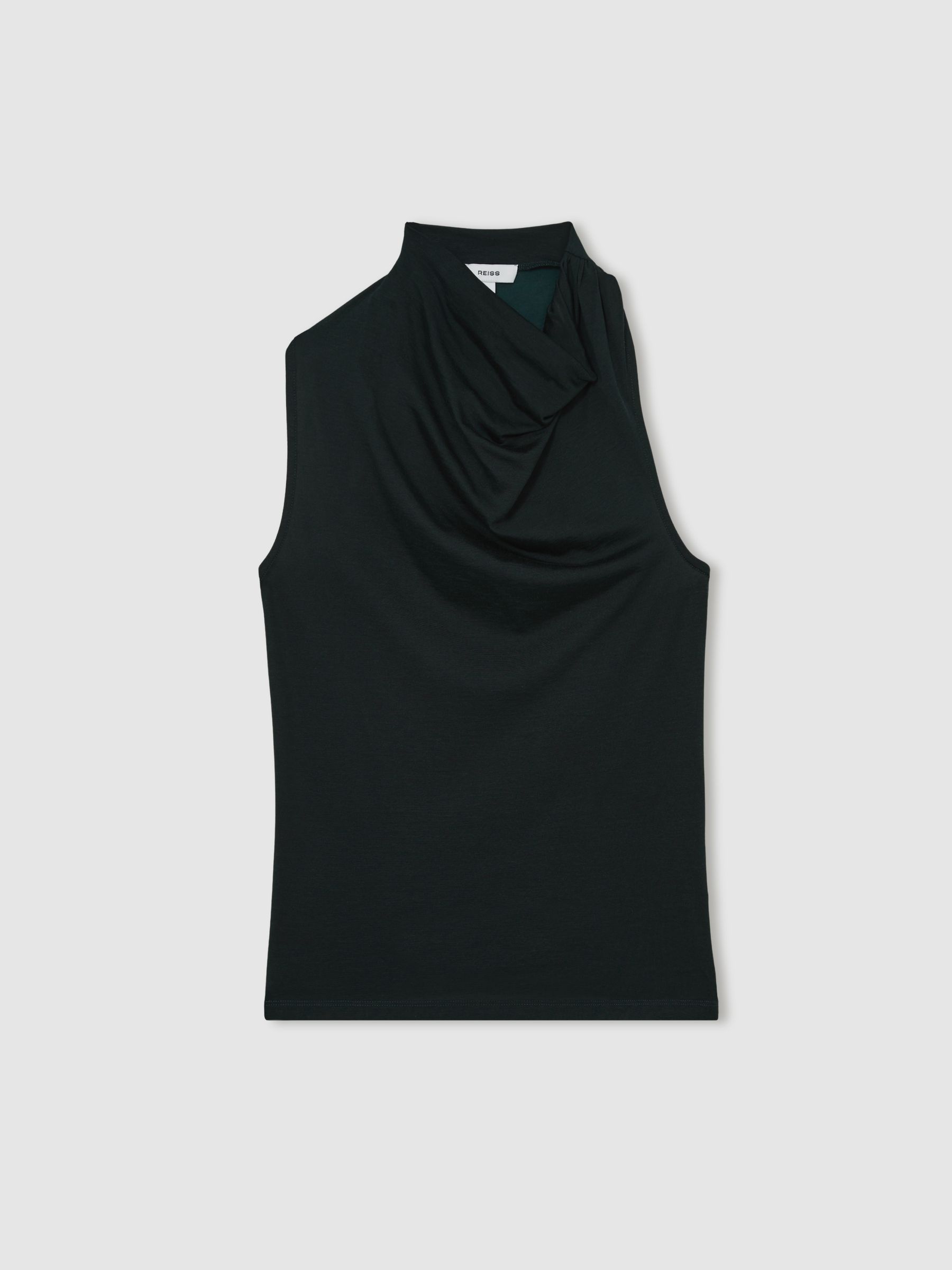 Cotton-Blend Cowl-Neck Sleeveless Top in Green
