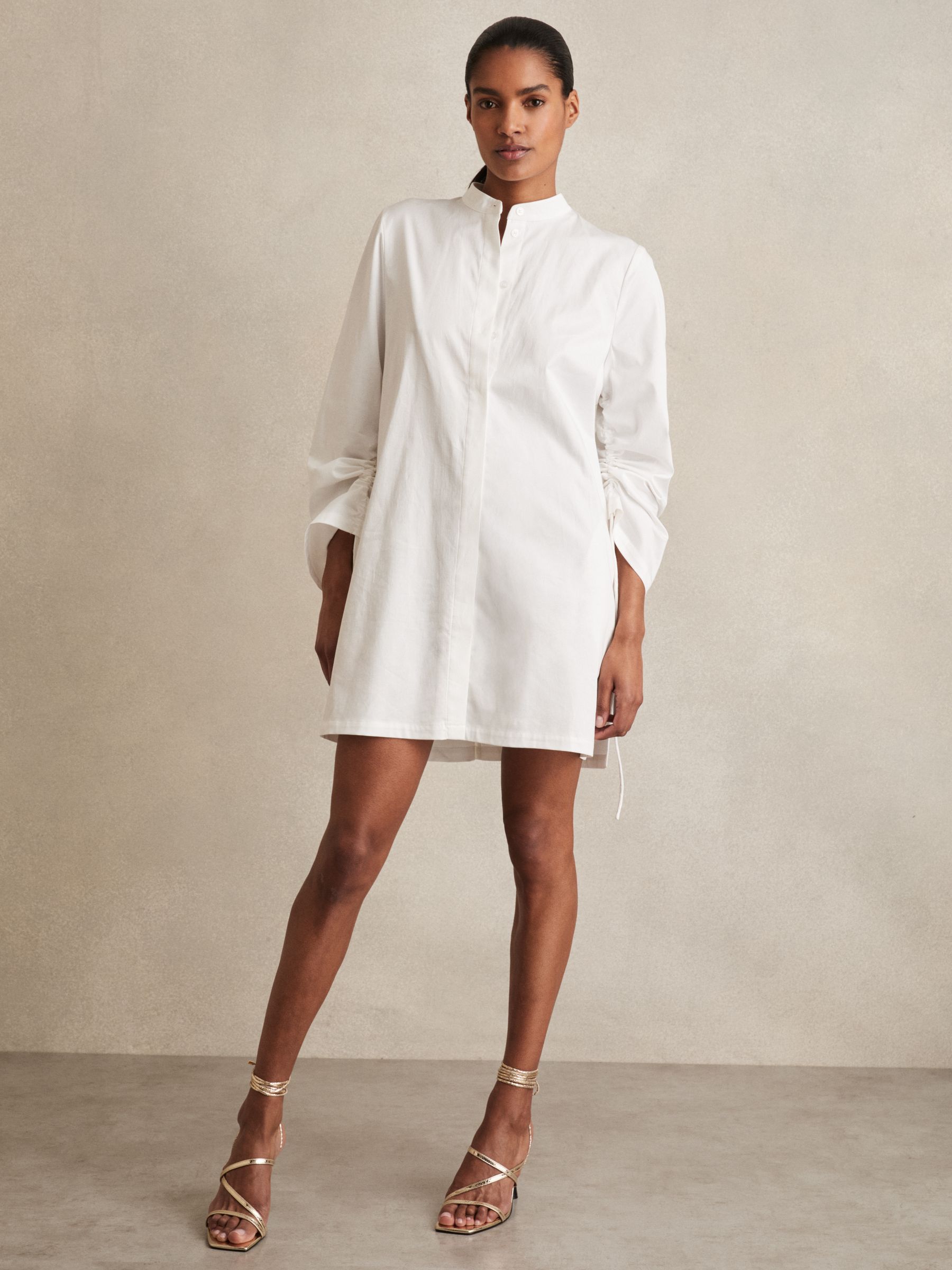 Leather Metallic Strappy Heeled Sandals in Gold