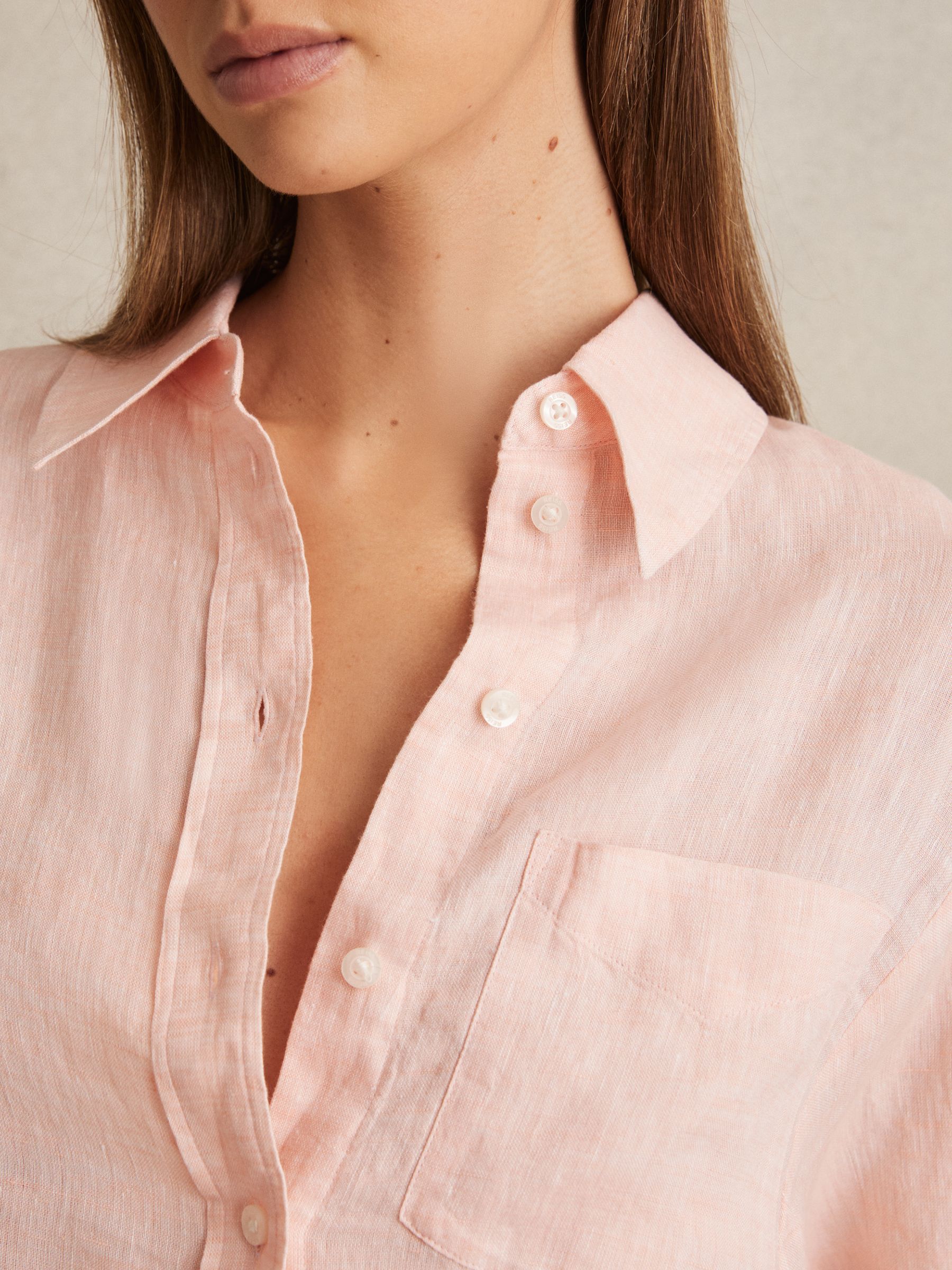 Linen Tie-Back Shirt in Pale Pink