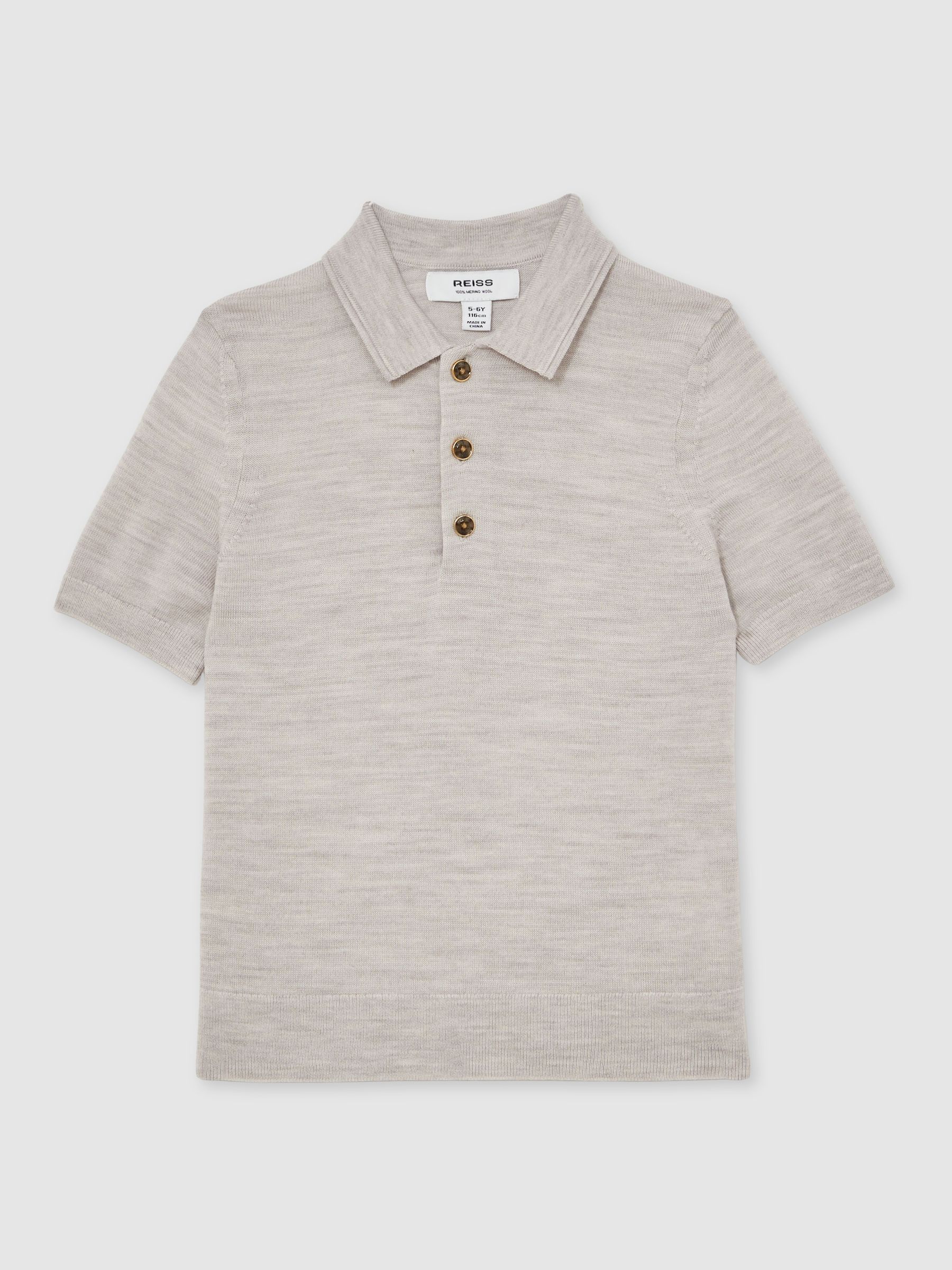 9-13 yrs Merino Wool Short Sleeve Polo Shirt in Wicker Melange