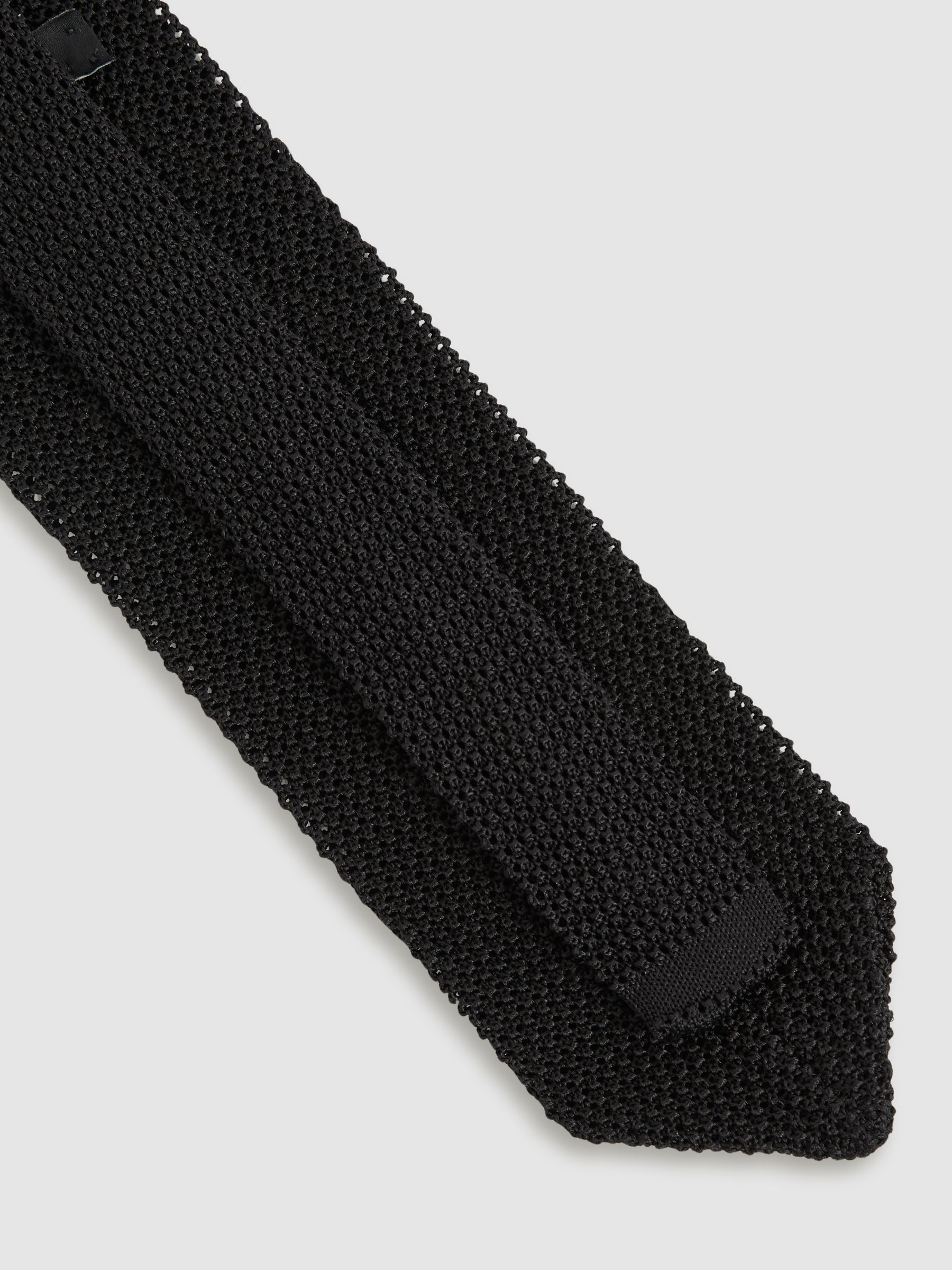 Silk Knitted Pin-Dot Tie in Black