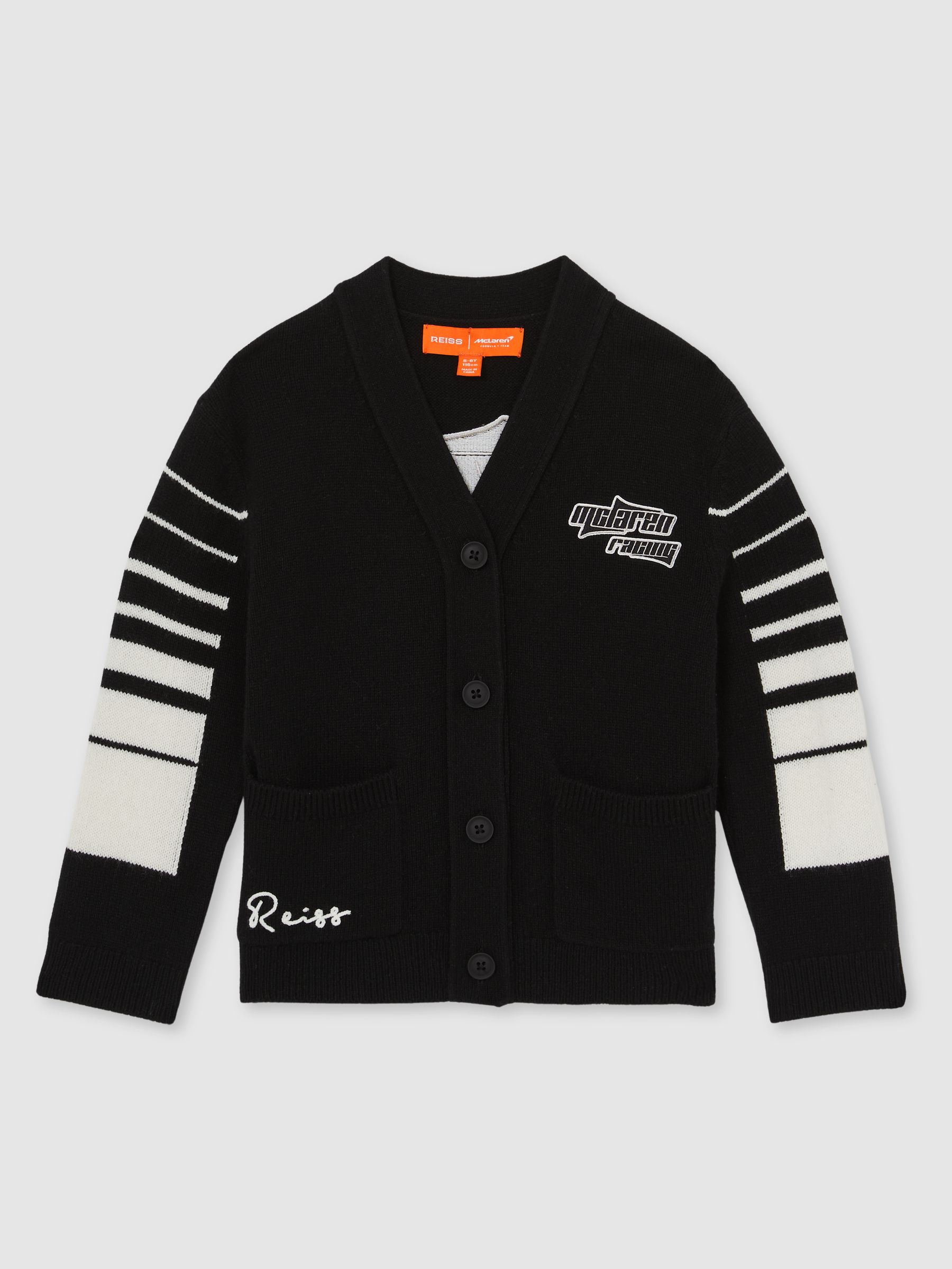 3-9 yrs Unisex Fit McLaren F1 Team Varsity Wool-Cashmere Cardigan in Black