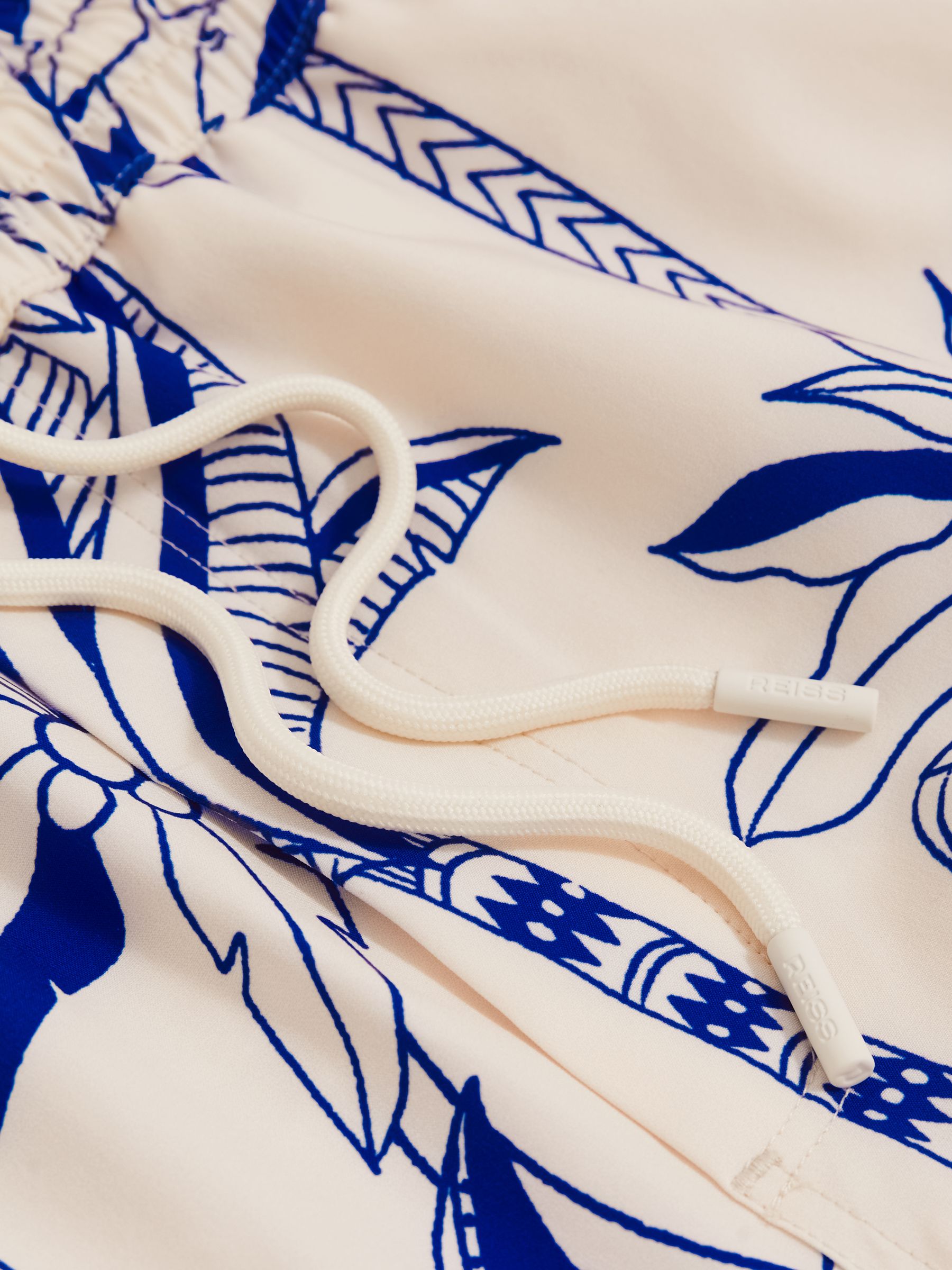 Palm Print Swim Shorts in French Blue/White