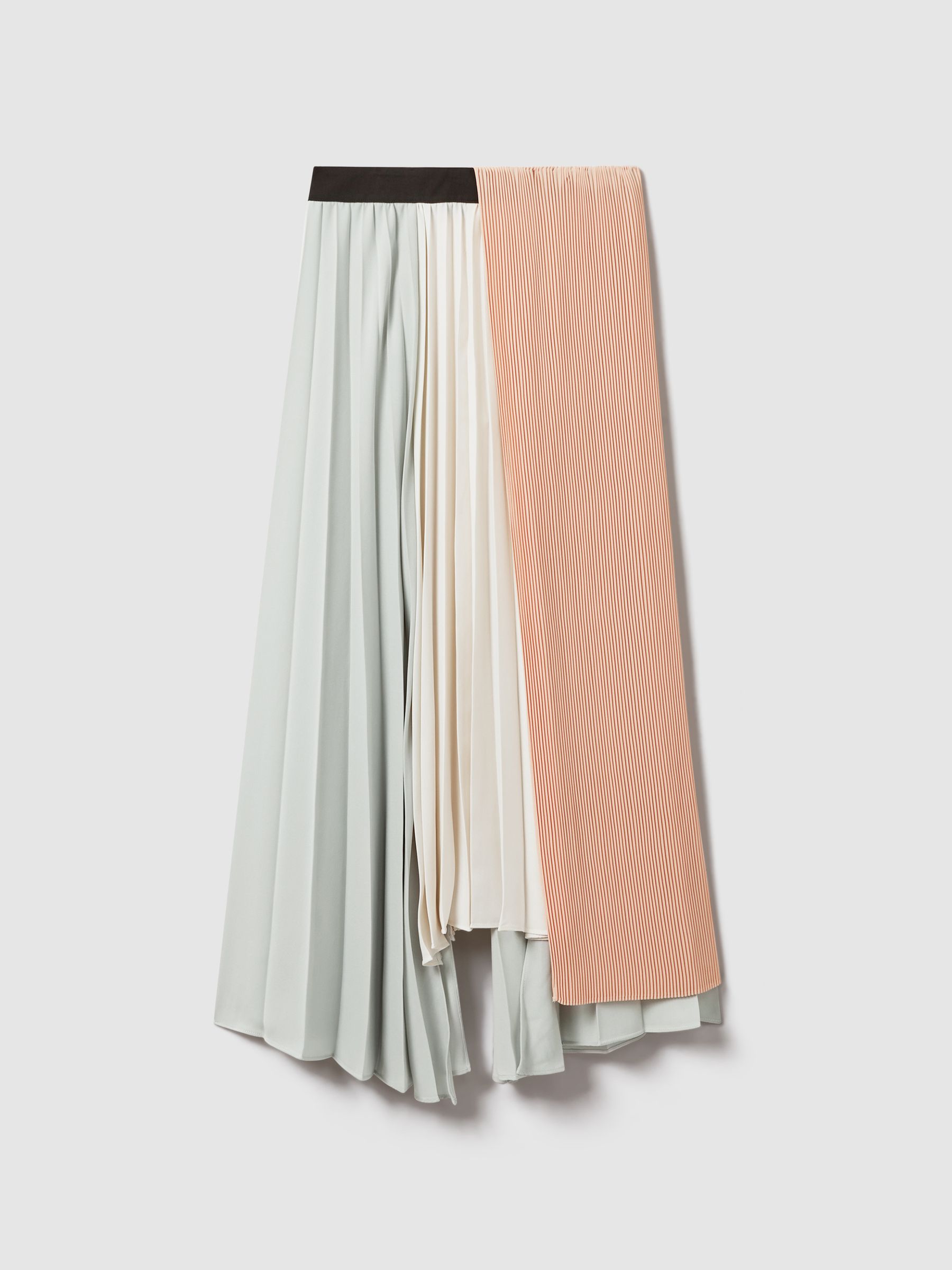 Pleated Asymmetric Midi Skirt in Pink/Cream