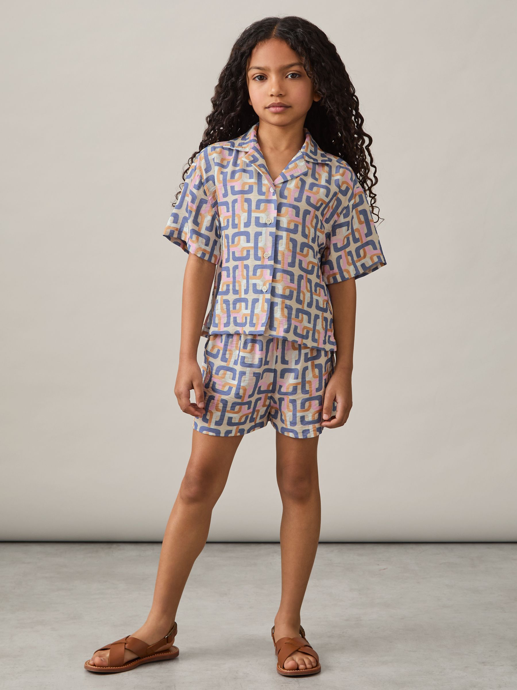 4-9 yrs Geometric Chain Print Shorts in Multi