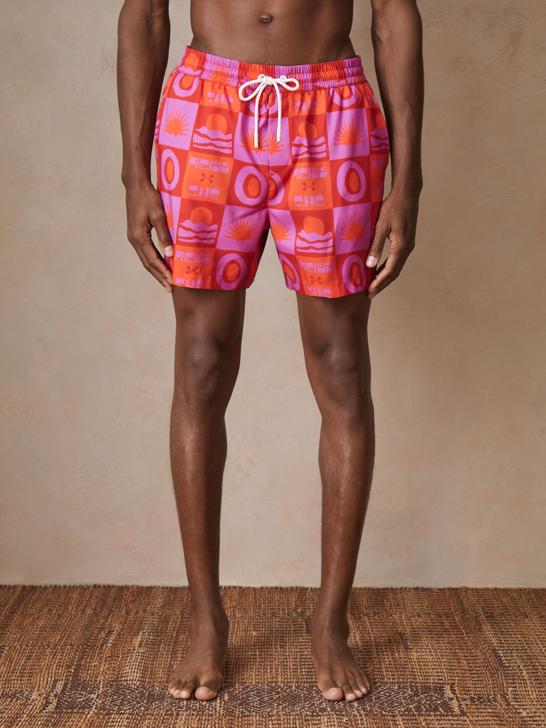 Reiss | Ché Sunset-Print Swim Shorts in Orange/Pink