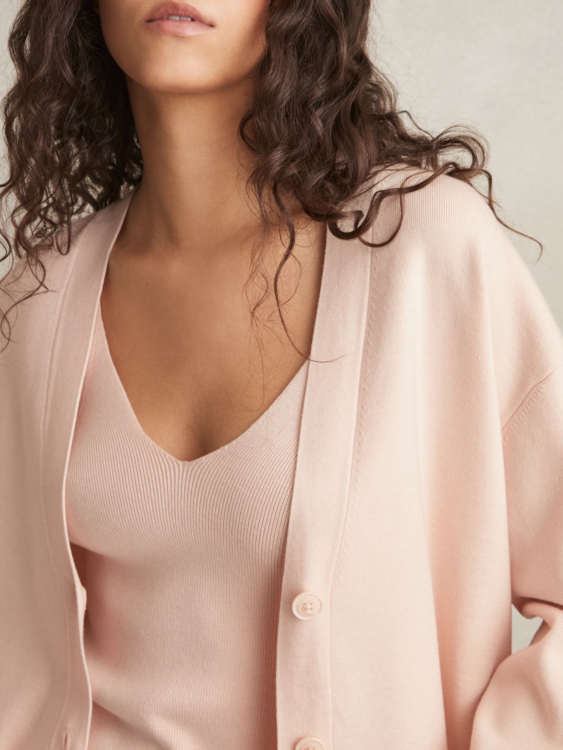 Lyocell Blend V-Neck Cardigan in Pink