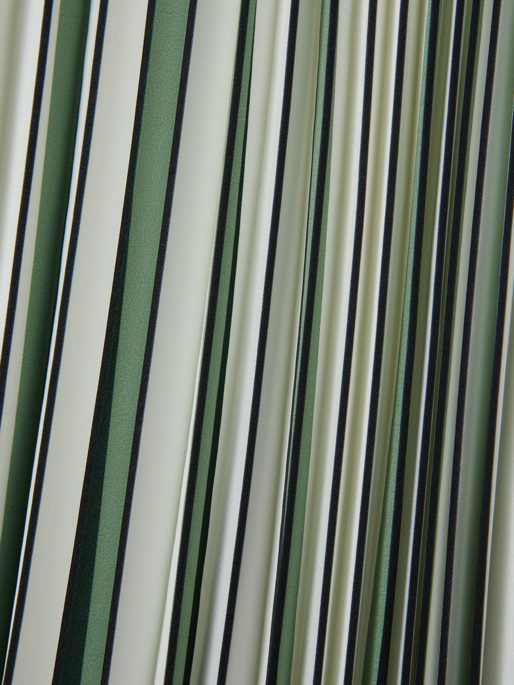 Pleated Striped Midi Skirt in Green/Cream