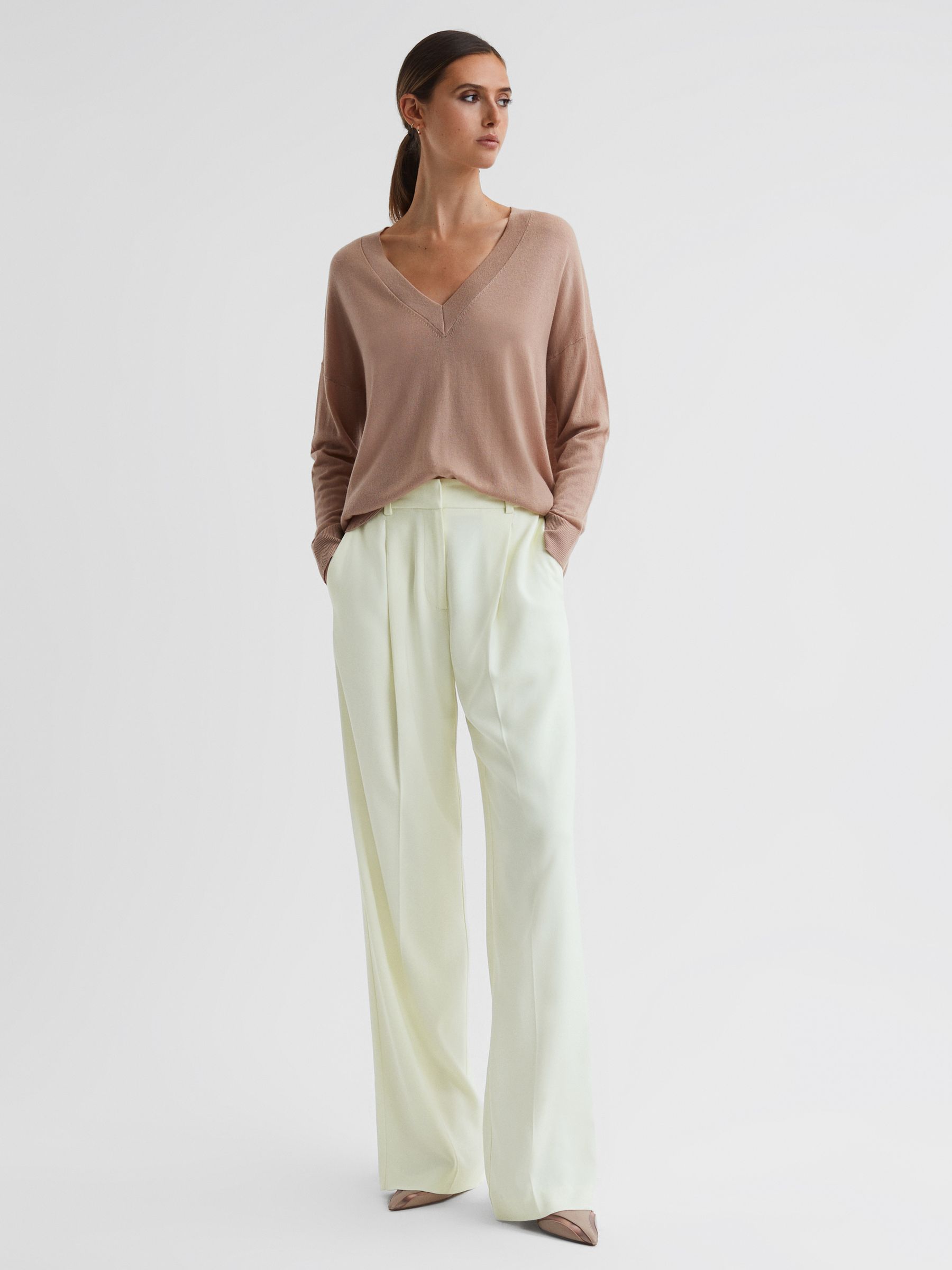 Mid Rise Wide Leg Trousers in Pale Yellow