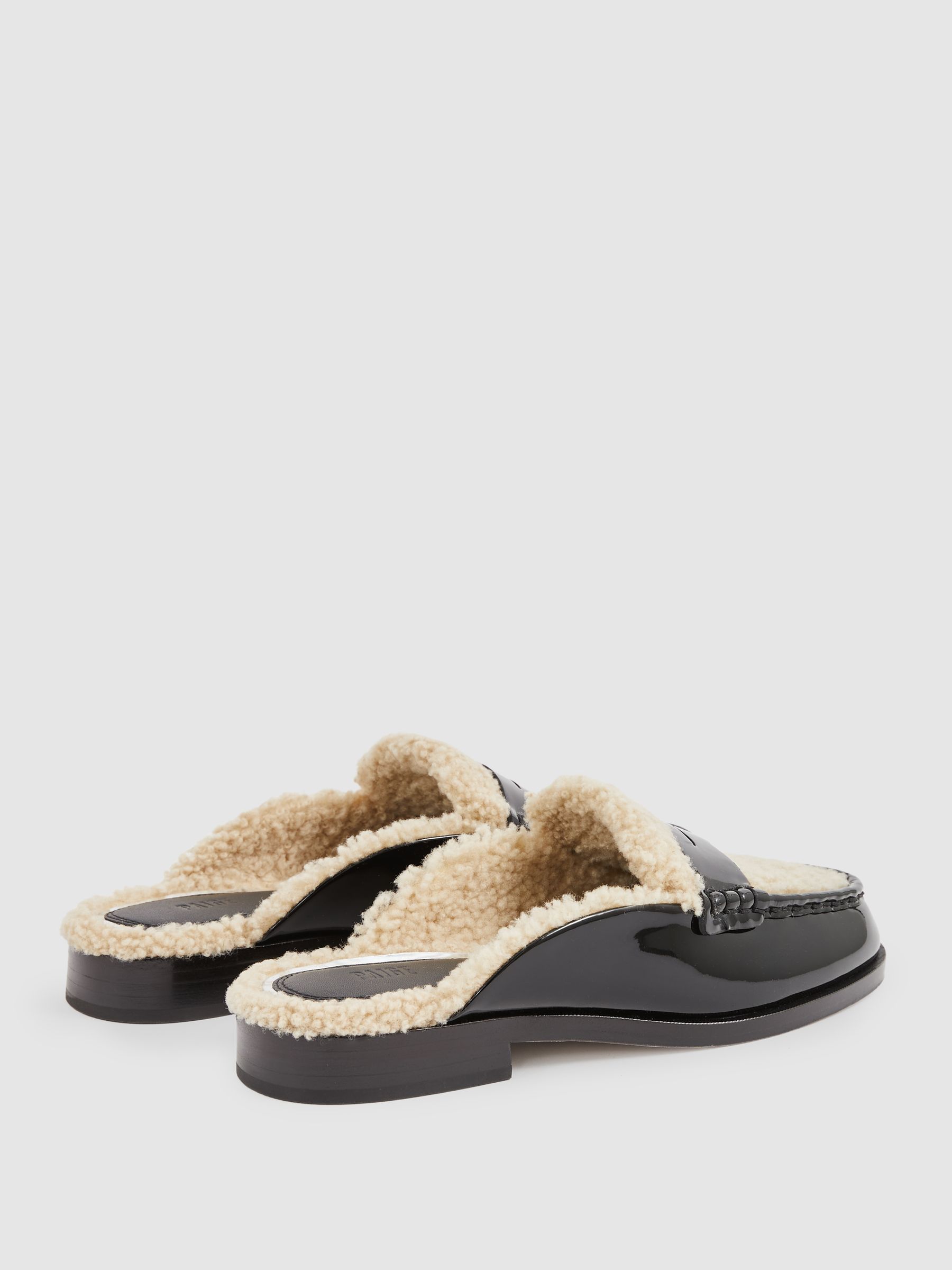 Paige Leather And Shearling Loafer Mules in Black