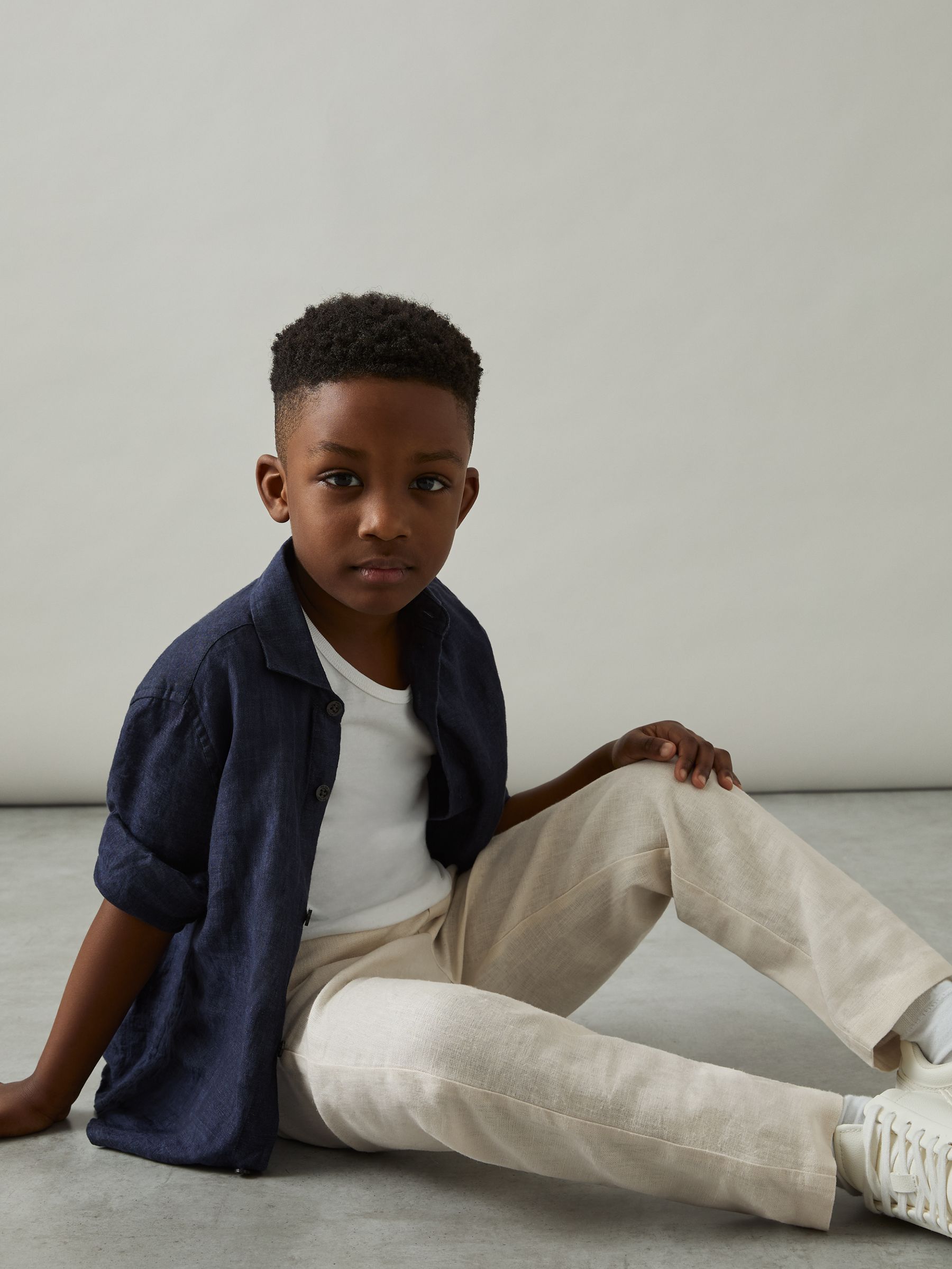 9-13 yrs Linen Blend Drawstring Trousers in Stone