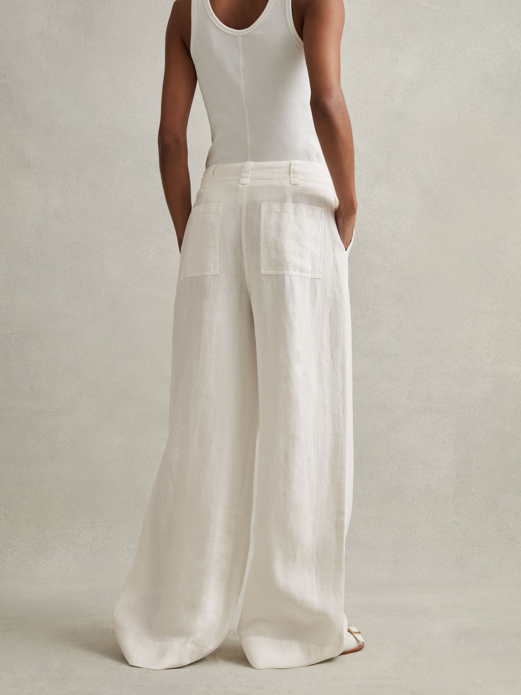 Petite Linen Wide Leg Garment Dyed Trousers in White