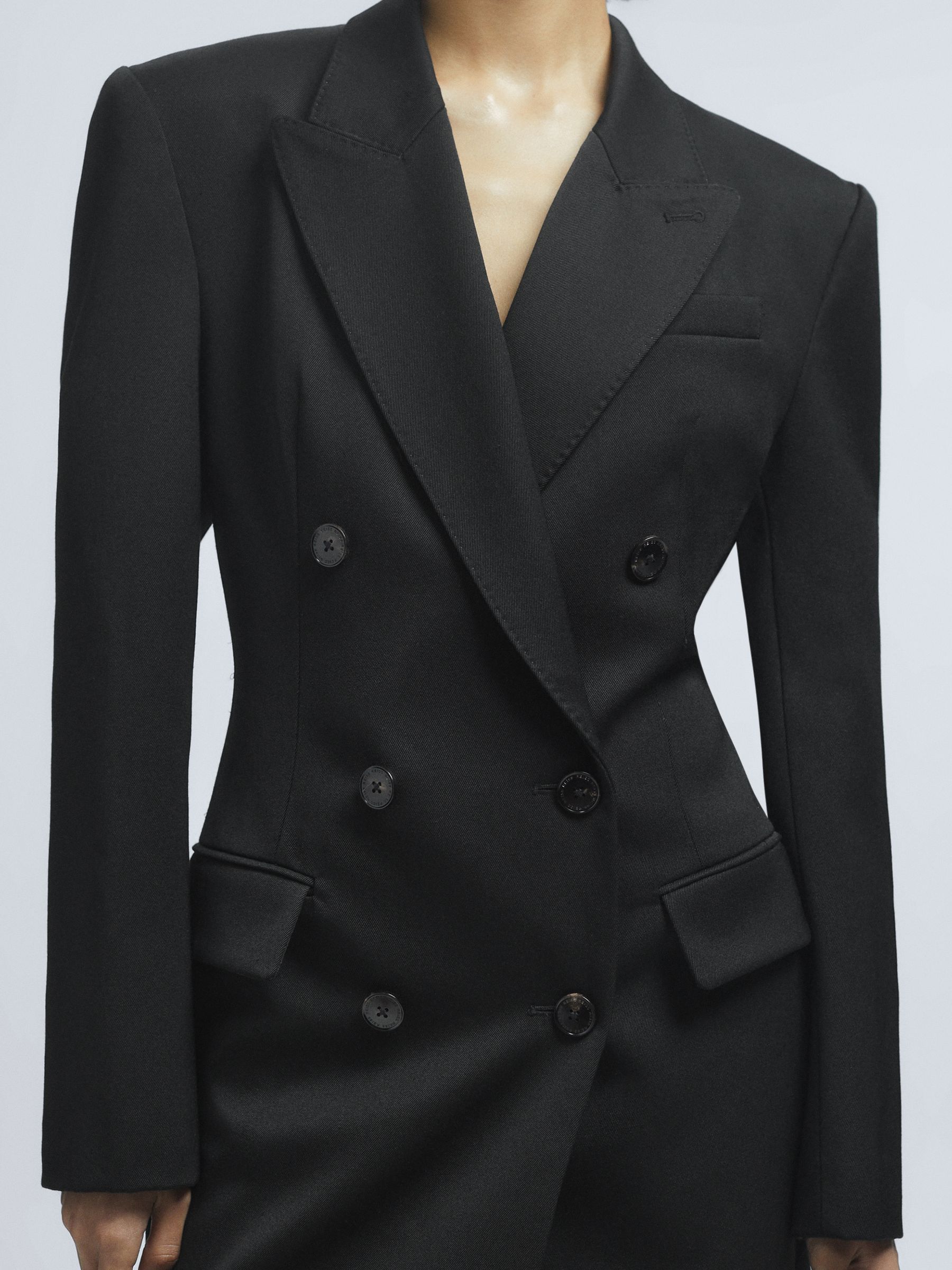 Wool Double Breasted Blazer Dress in Black