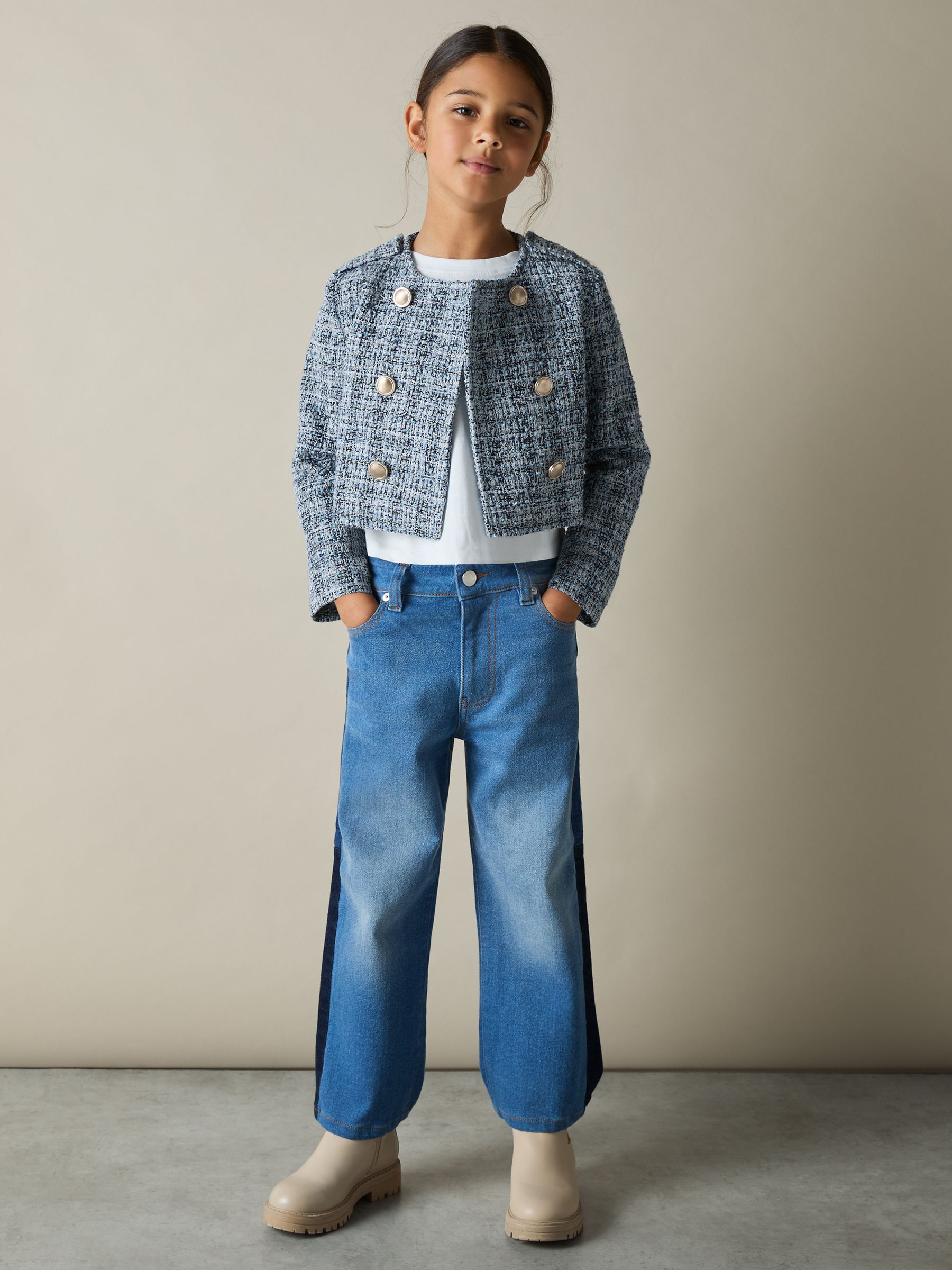 13-14 yrs Double-Breasted Bouclé Jacket in Blue