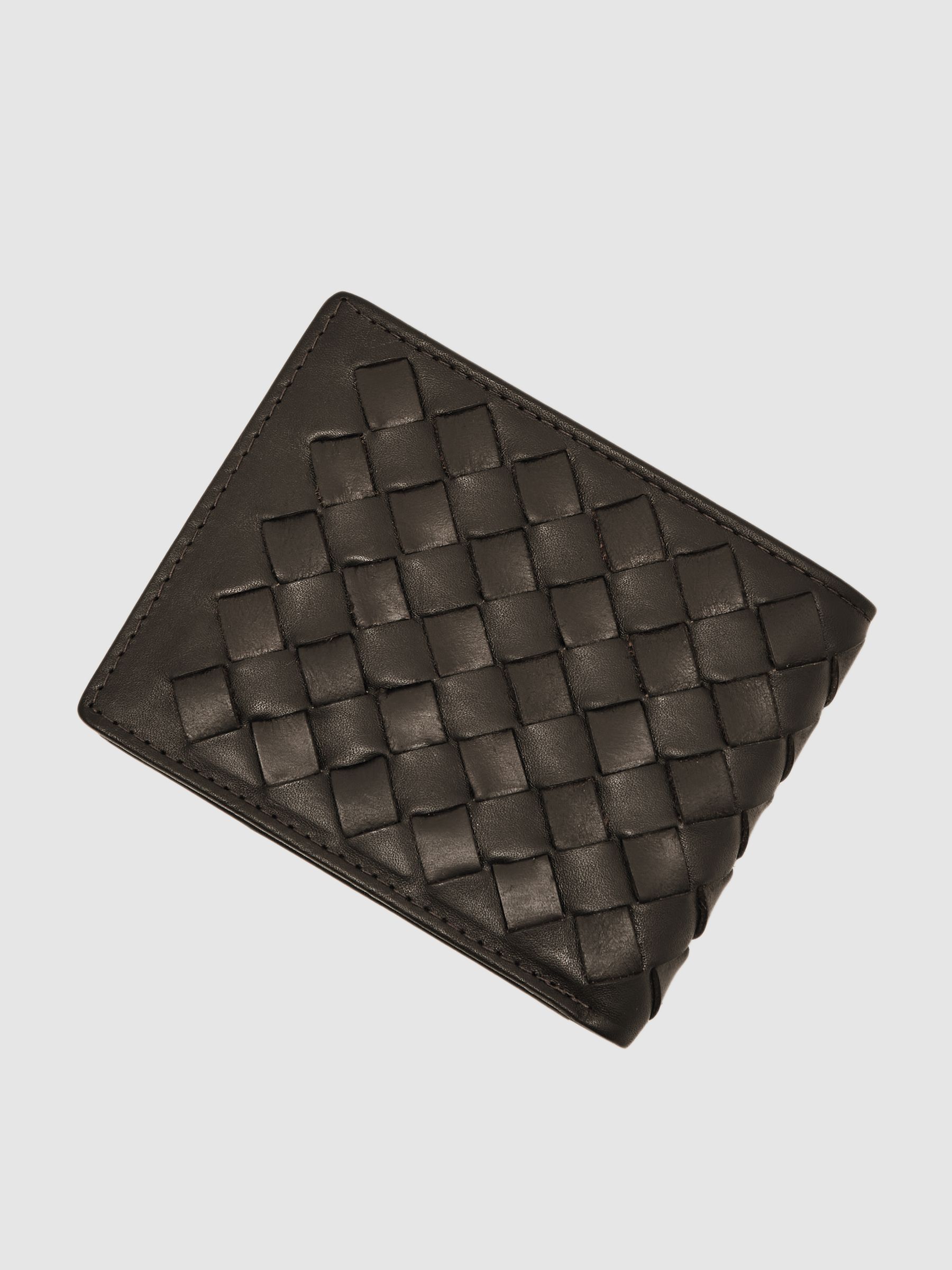 Leather Large Lattice-Effect Wallet in Dark Brown