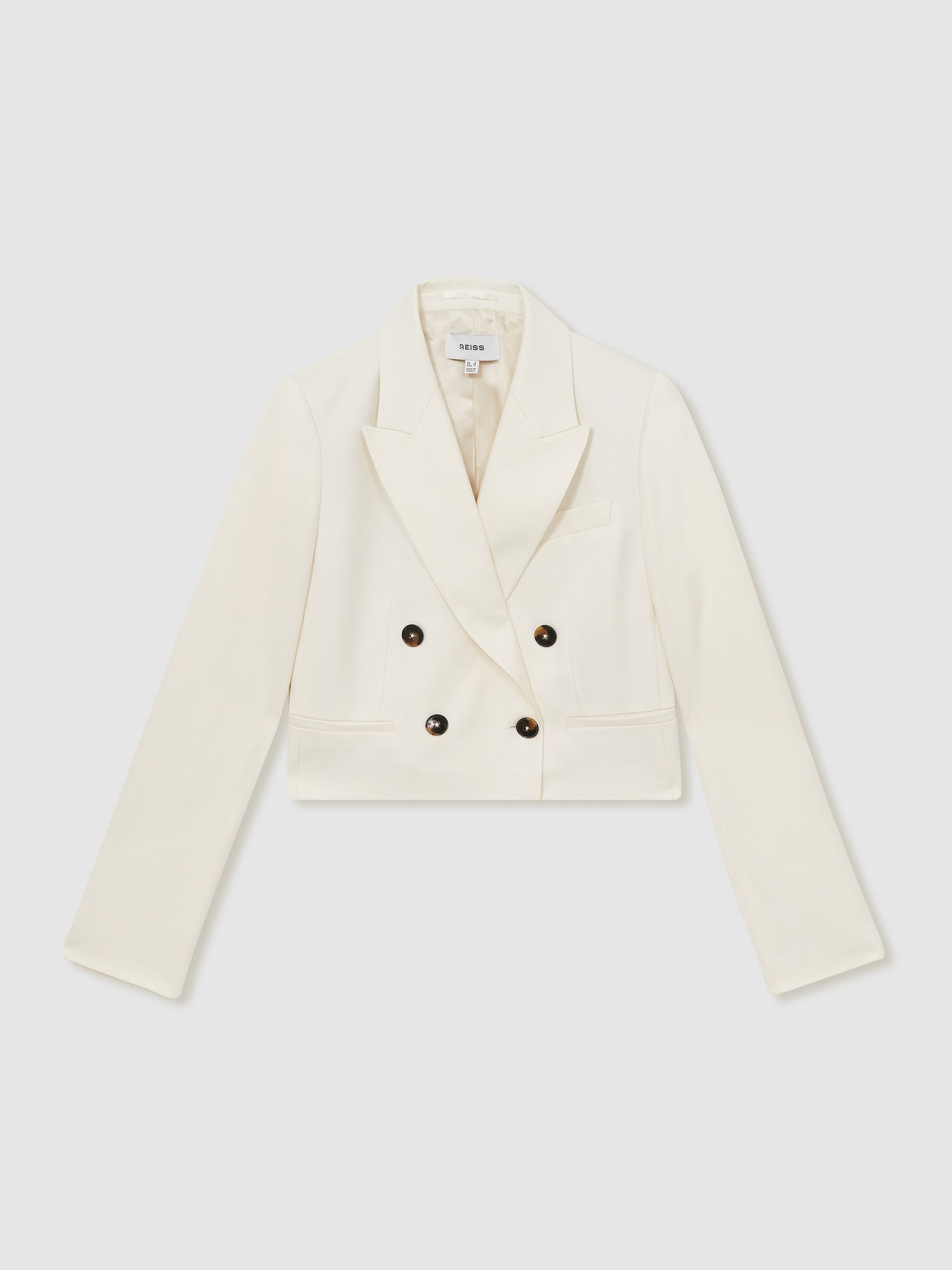 Double-Breasted Cropped Blazer in Cream